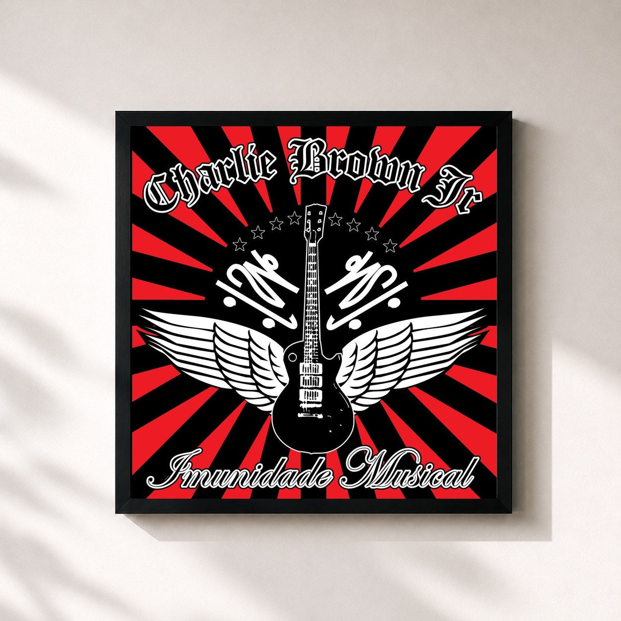#noir Tableau carré de l'album Imunidade Musical de Charlie Brown Jr., cadre noir 32x32 cm