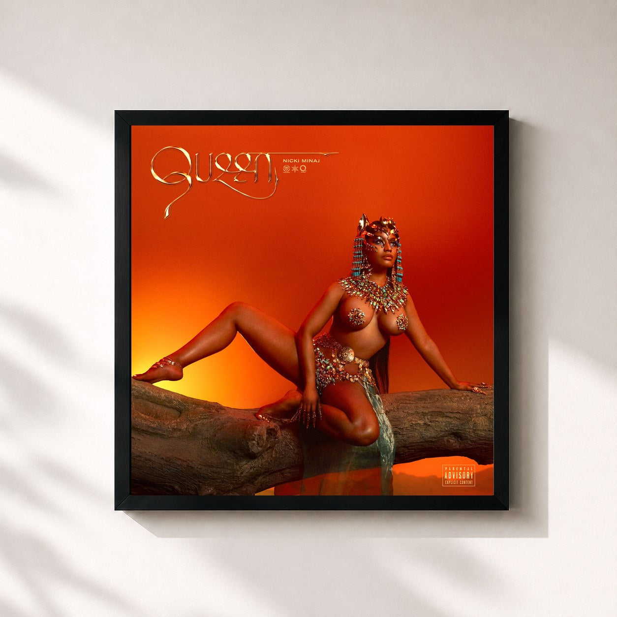 #noir Tableau carré de l'album Queen de Nicki Minaj, cadre noir 32x32 cm