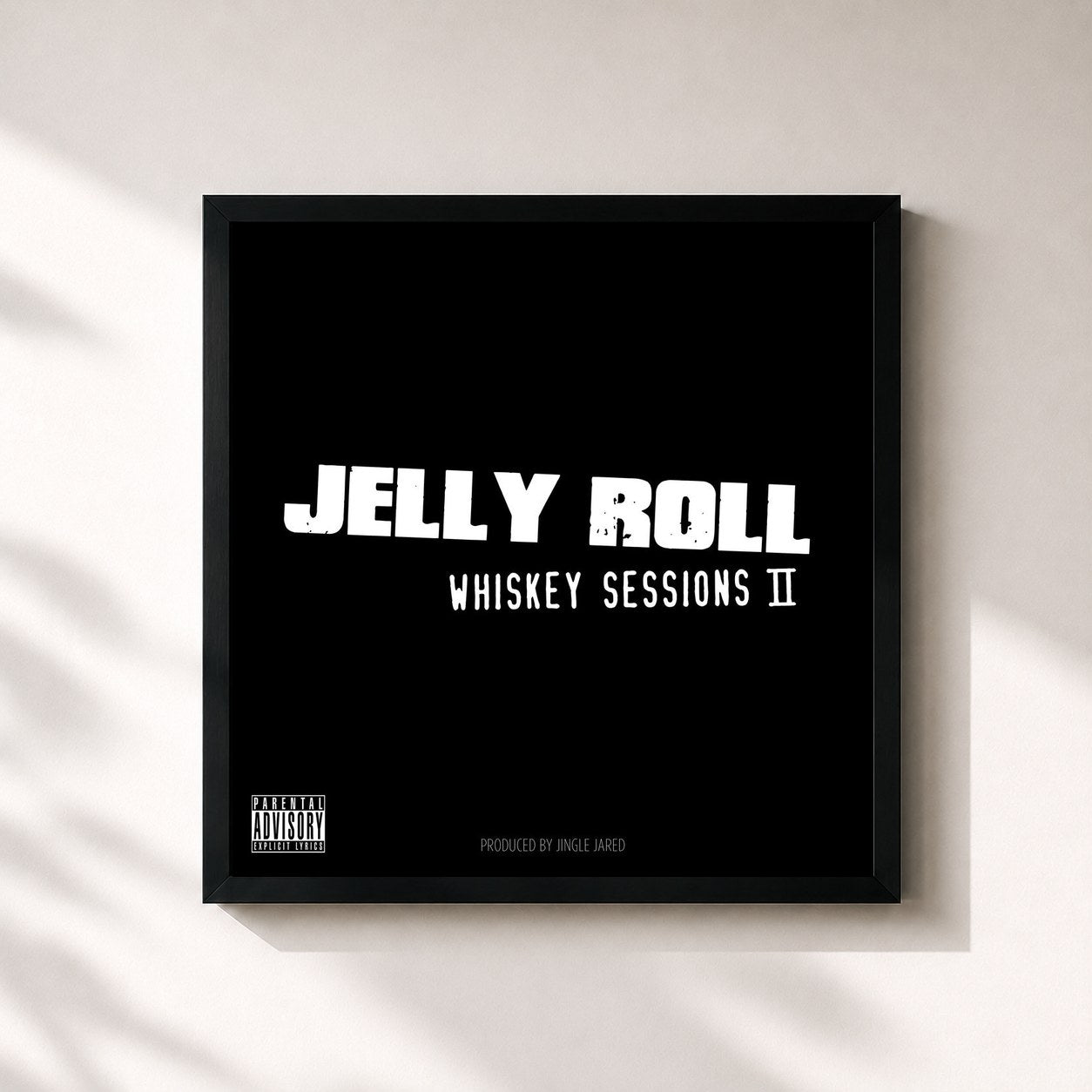 #noir Tableau carré de l'album Whiskey Sessions II de Jelly Roll, cadre noir 32x32 cm