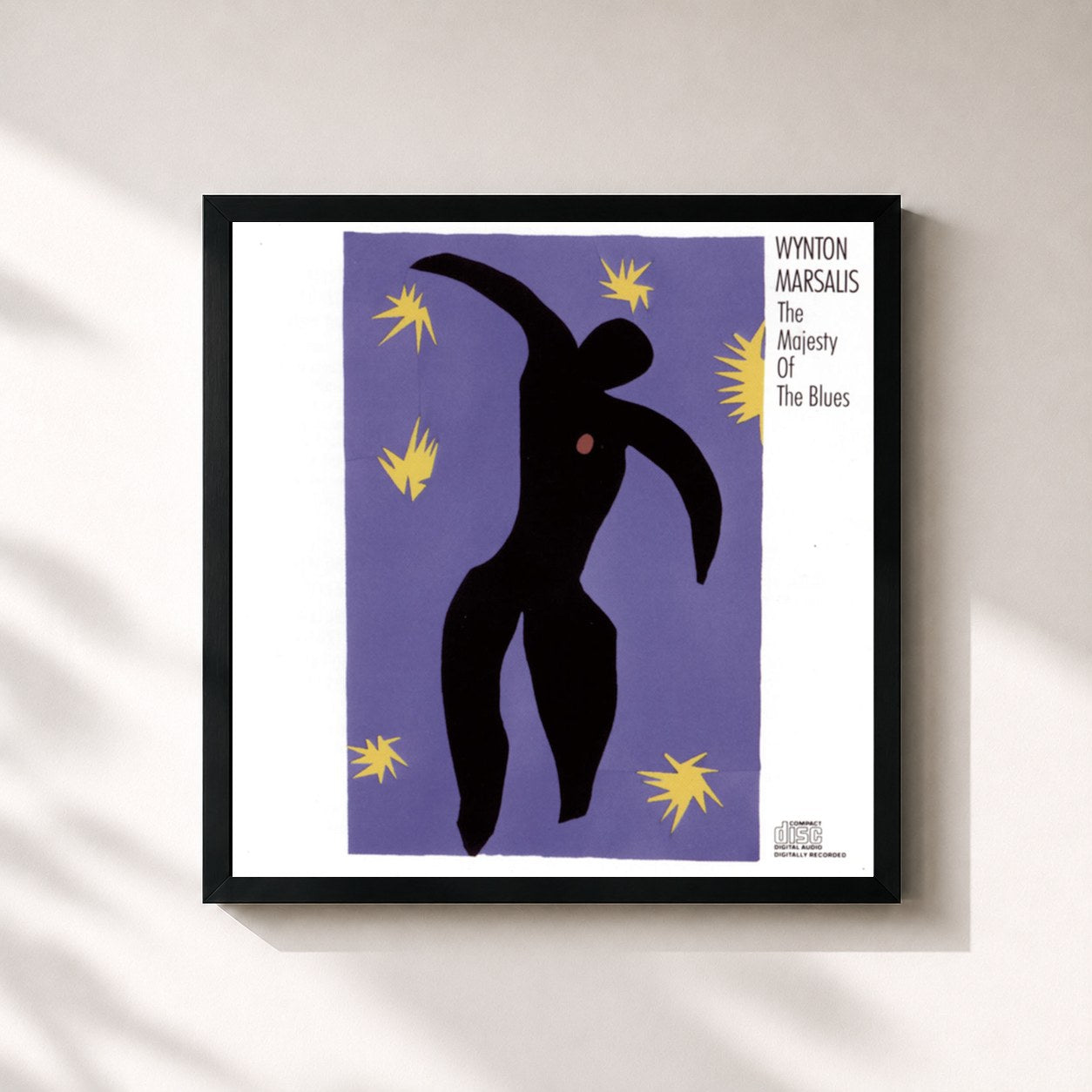 #noir Tableau carré de l'album The Majesty Of The Blues de Wynton Marsalis, cadre noir 32x32 cm