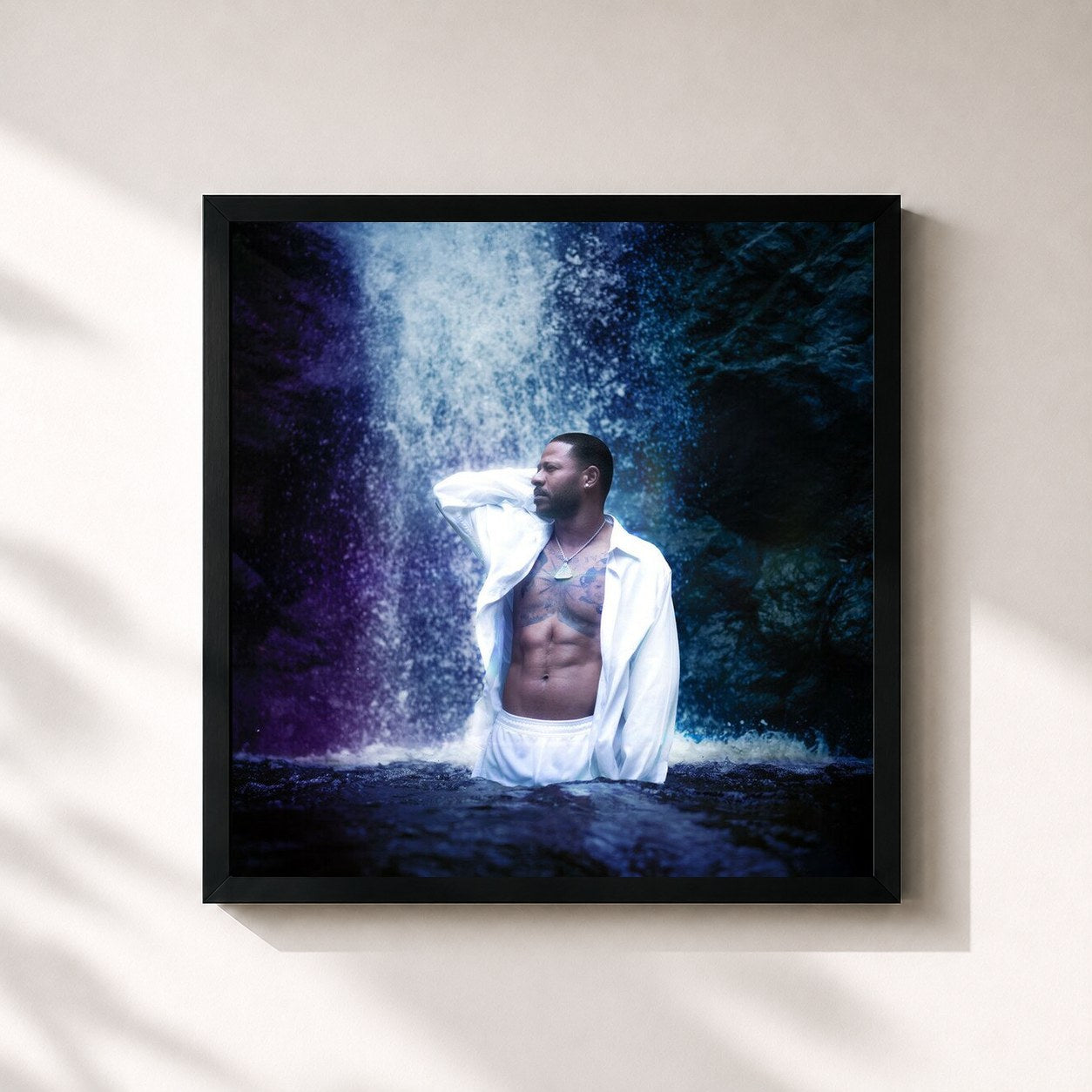 #noir Tableau carré de l'album The Rebirth 3: The Party & The Bedroom de Eric Bellinger, cadre noir 32x32 cm