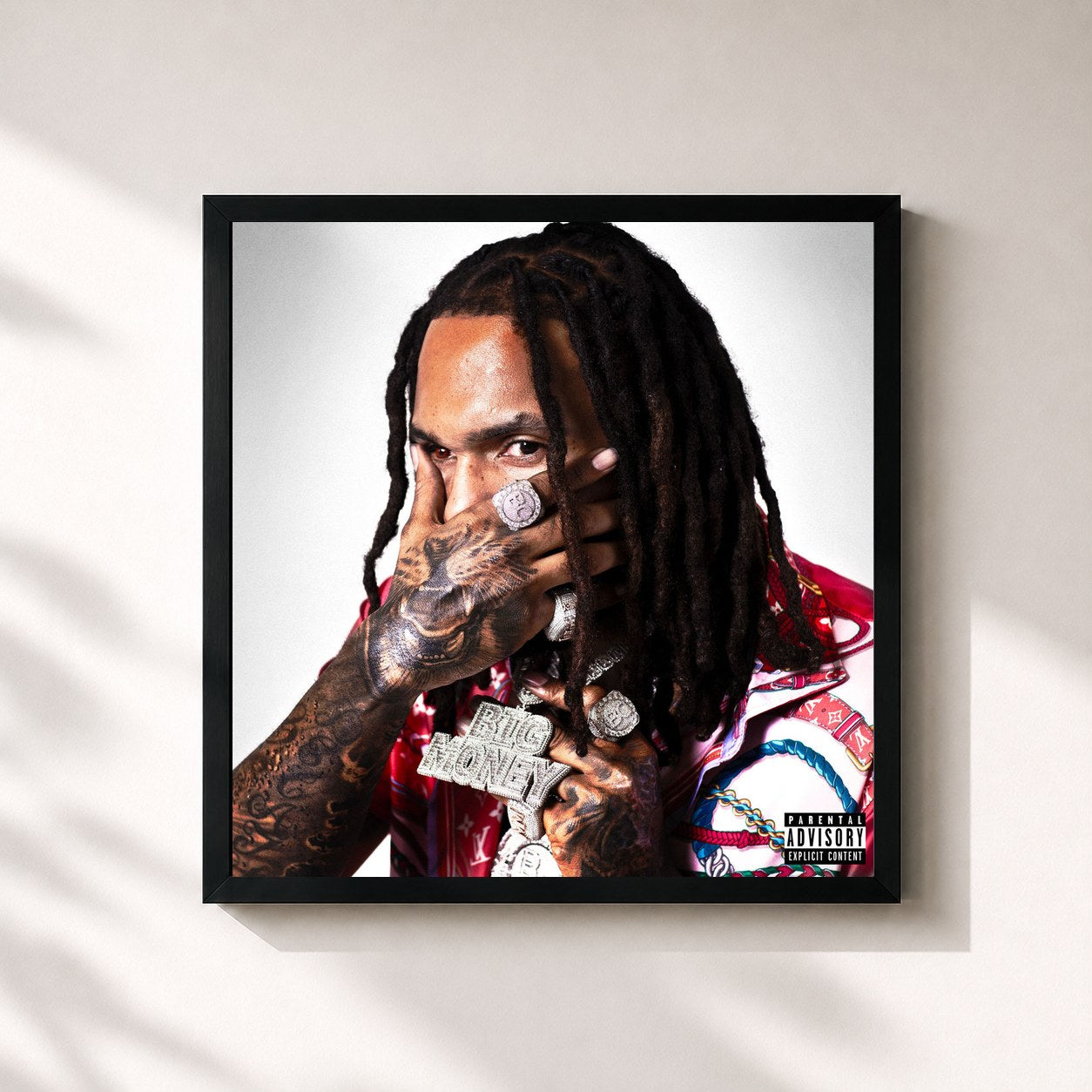#noir Tableau carré de l'album Big Money de Money Man, cadre noir 32x32 cm