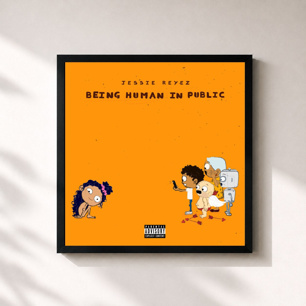 #noir Tableau carré de l'album Being Human In Public de Jessie Reyez, cadre noir 32x32 cm