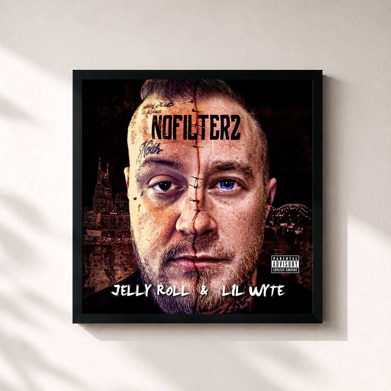 #noir Tableau carré de l'album No Filter 2 de Jelly Roll, cadre noir 32x32 cm
