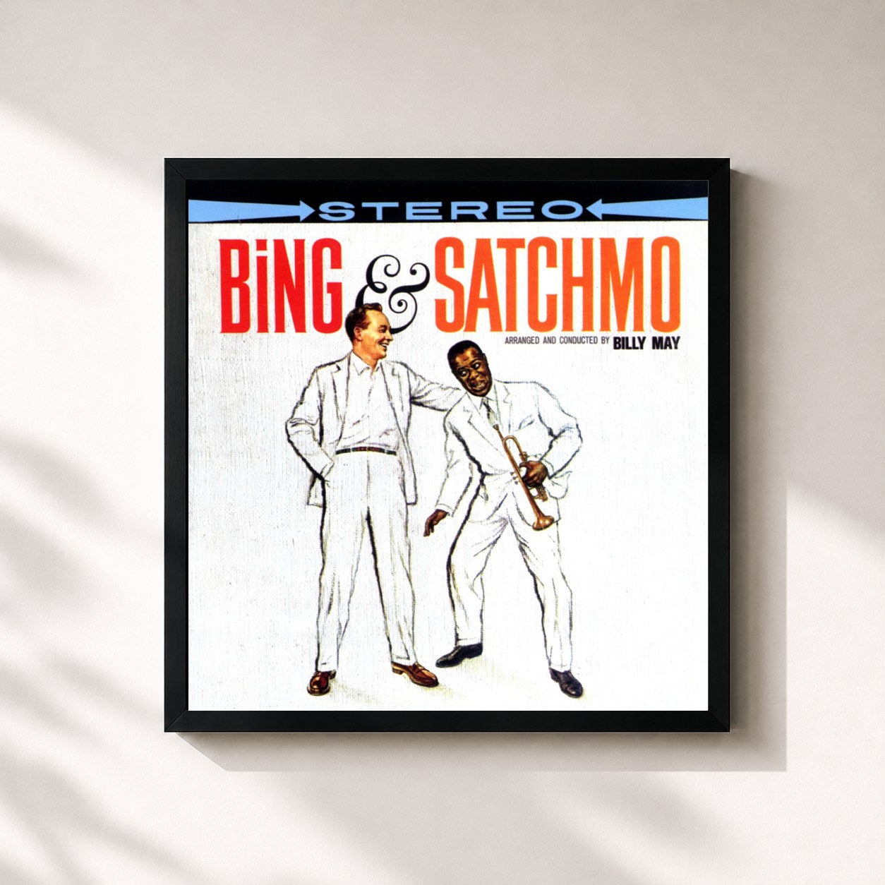 #noir Tableau carré de l'album Bing & Satchmo de Bing Crosby, cadre noir 32x32 cm