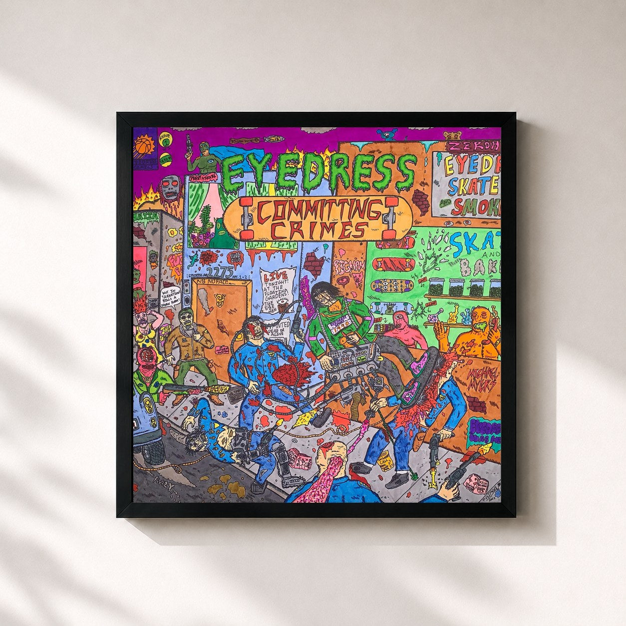 #noir Tableau carré de l'album Committing Crimes de Eyedress, cadre noir 32x32 cm