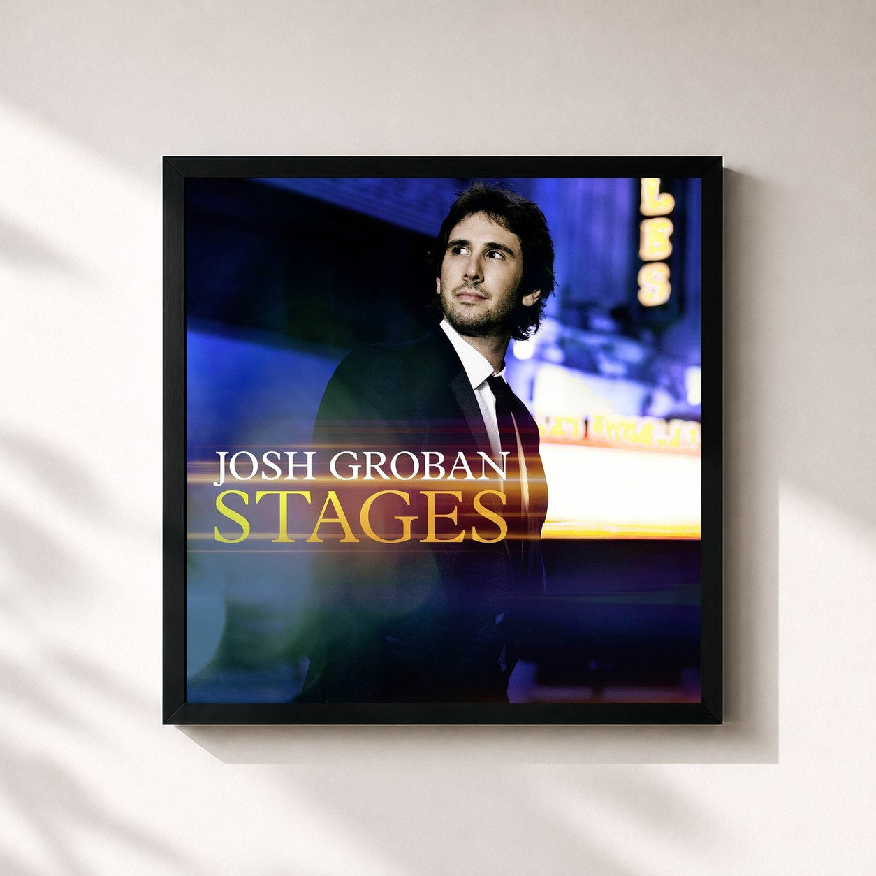 #noir Tableau carré de l'album Stages de Josh Groban, cadre noir 32x32 cm