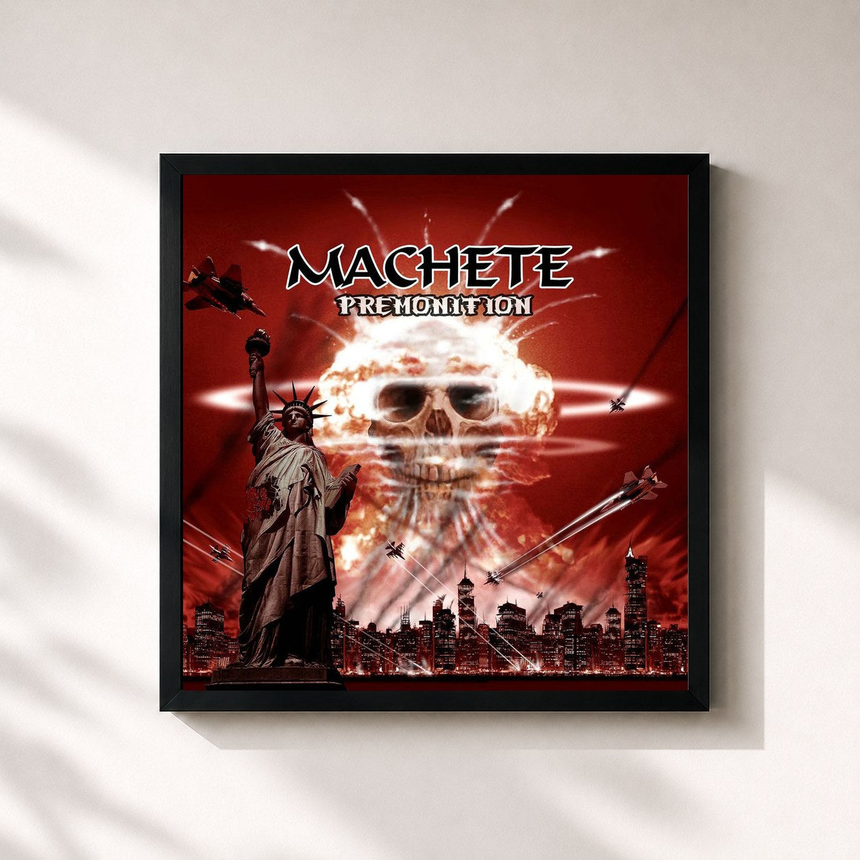 #noir Tableau carré de l'album Premonition de Machete, cadre noir 32x32 cm