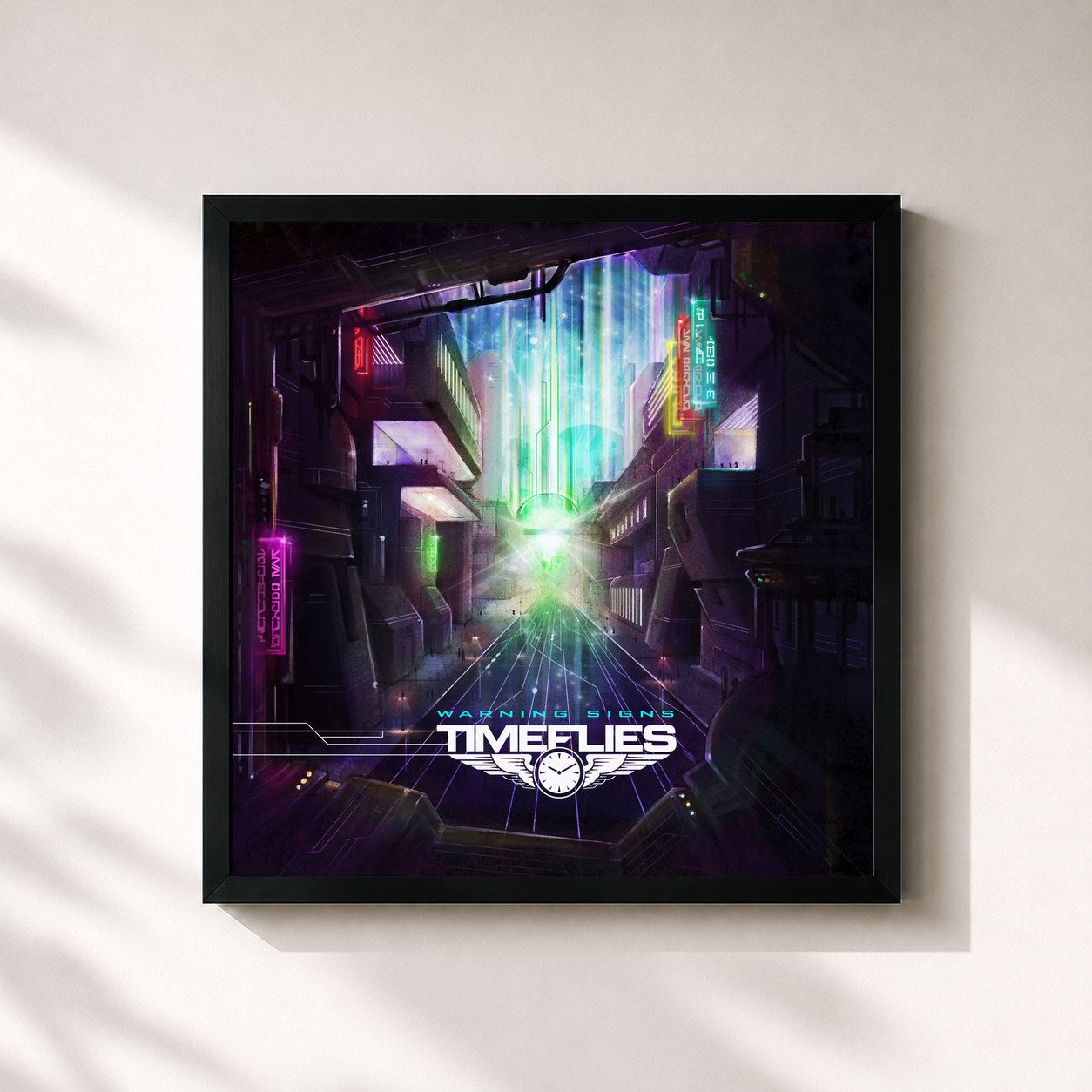 #noir Tableau carré de l'album Warning Signs de Timeflies, cadre noir 32x32 cm