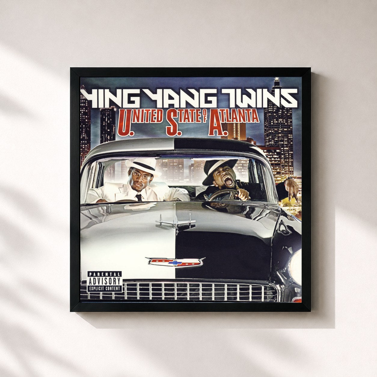 #noir Tableau carré de l'album U.S.A. (United State of Atlanta) de Ying Yang Twins, cadre noir 32x32 cm