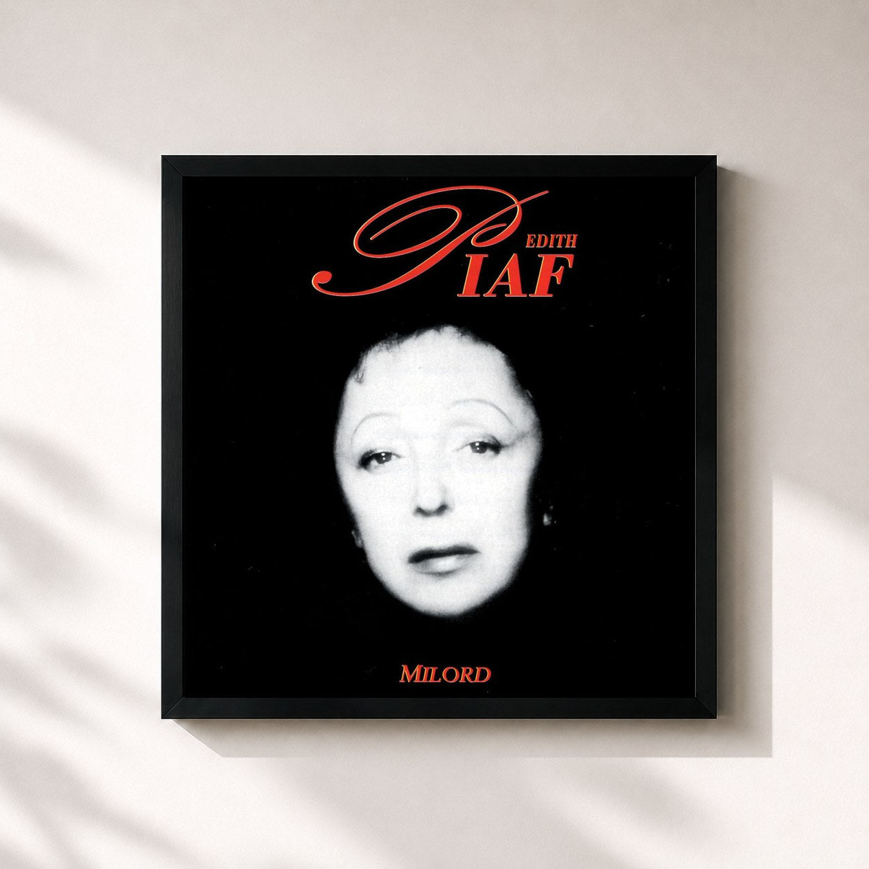 #noir Tableau carré de l'album milord de Edith Piaf, cadre noir 32x32 cm