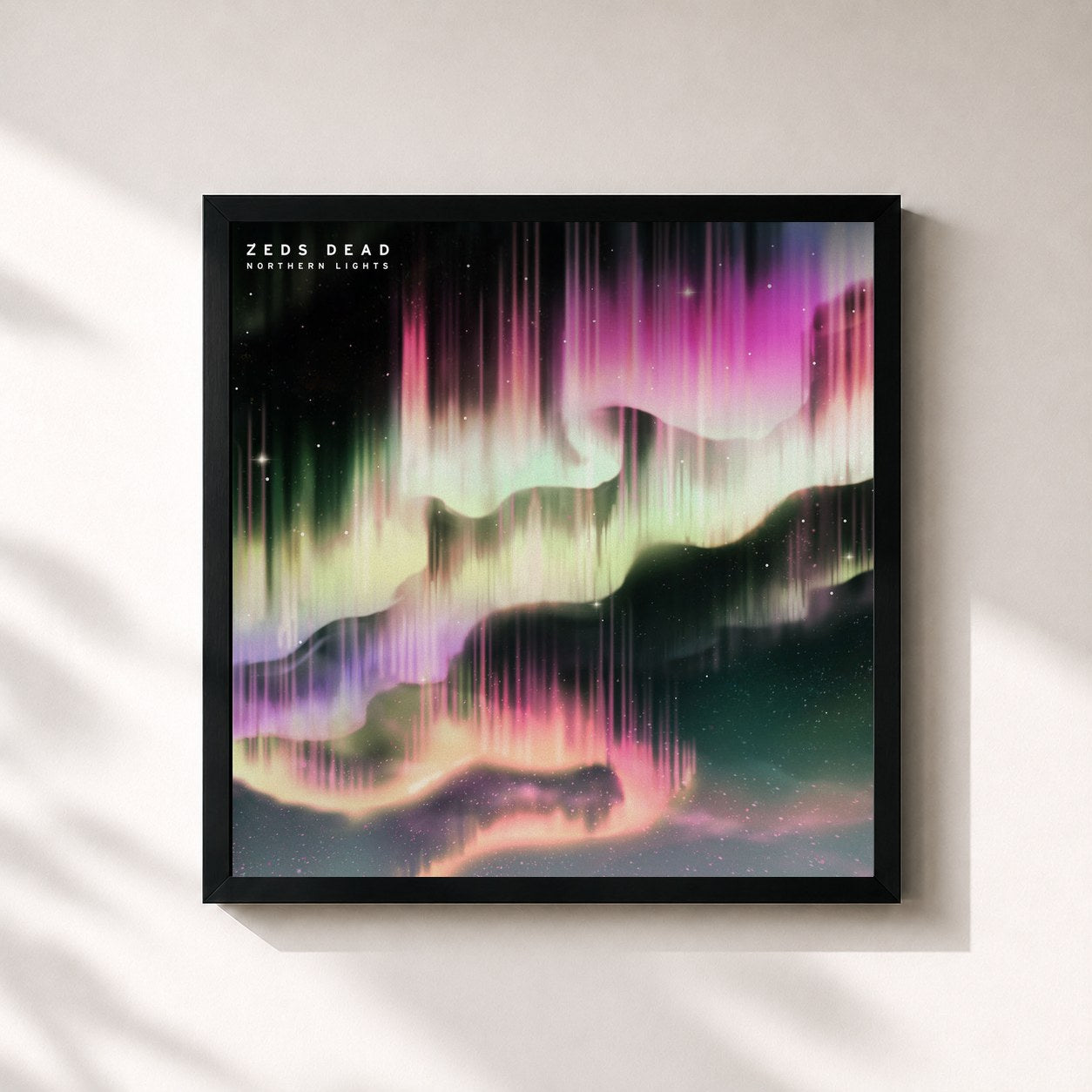#noir Tableau carré de l'album Northern Lights de Zeds dead, cadre noir 32x32 cm