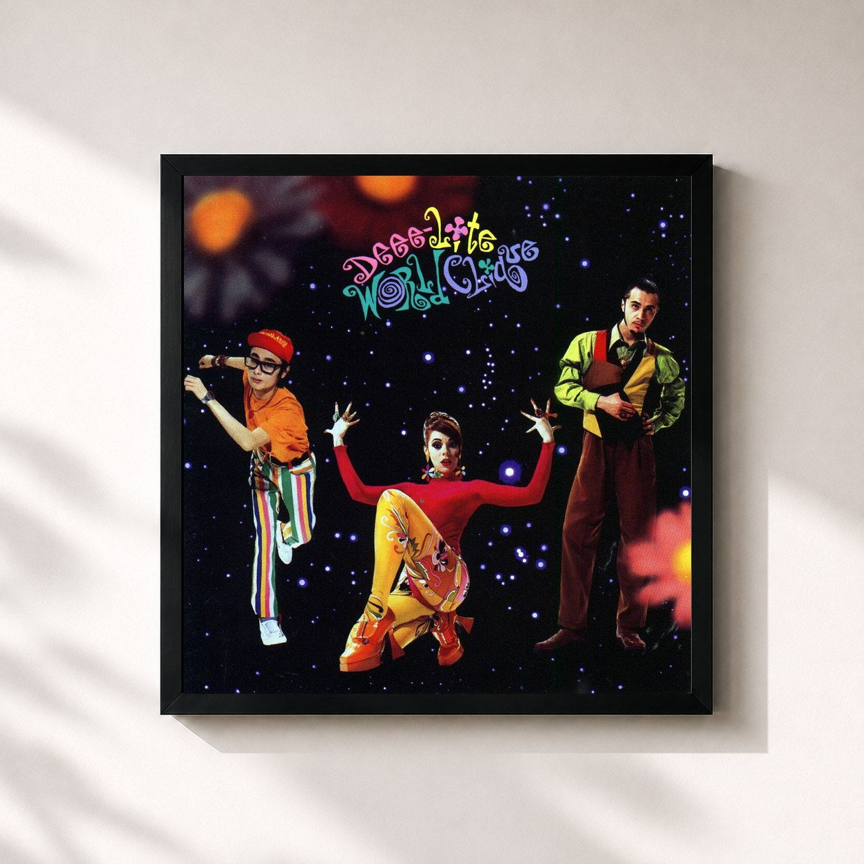 #noir Tableau carré de l'album World Clique de Deee-Lite, cadre noir 32x32 cm