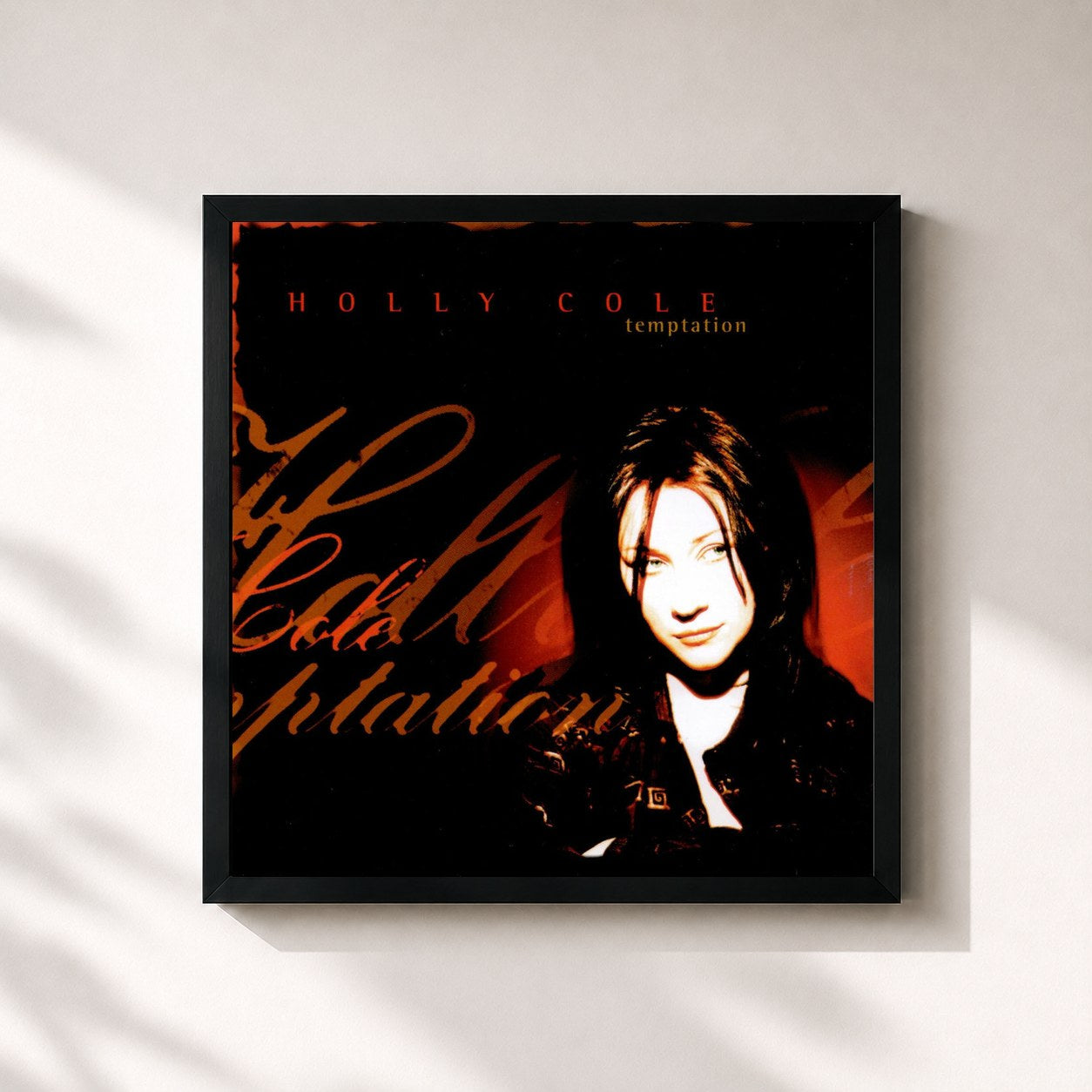#noir Tableau carré de l'album Temptation de Holly Cole, cadre noir 32x32 cm