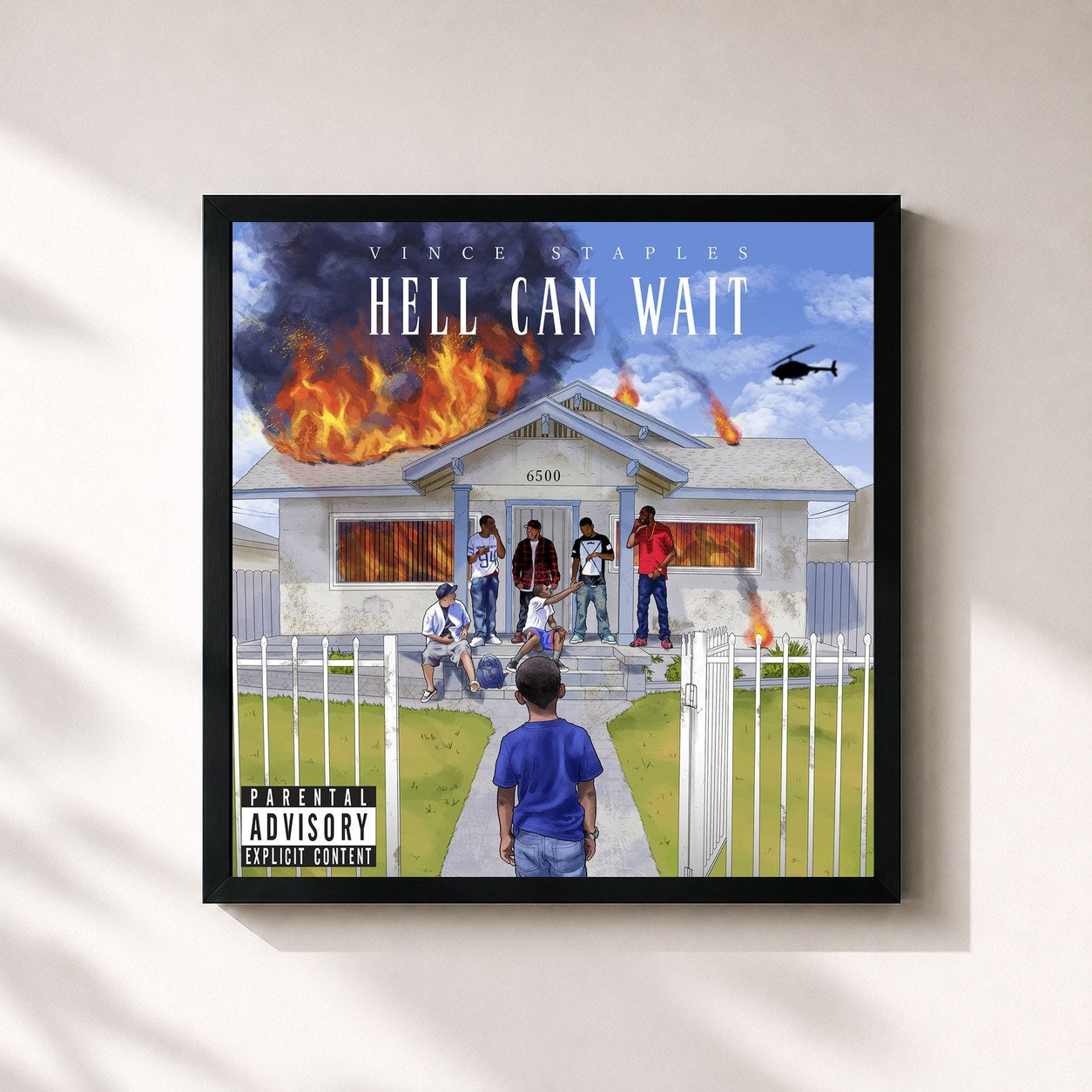 #noir Tableau carré de l'album Hell Can Wait de Vince Staples, cadre noir 32x32 cm