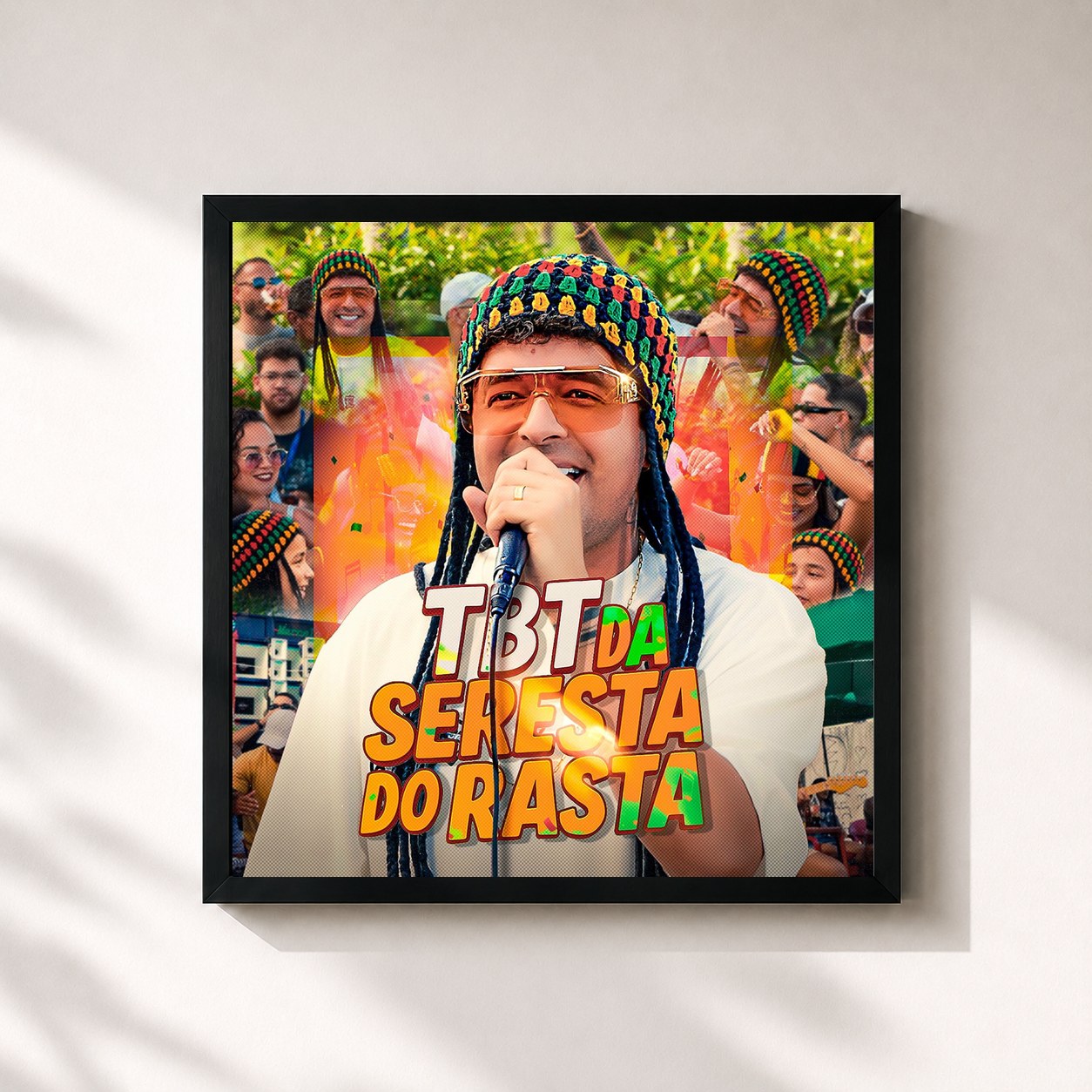 #noir Tableau carré de l'album TBT do Rasta de Seresta do Rasta, cadre noir 32x32 cm