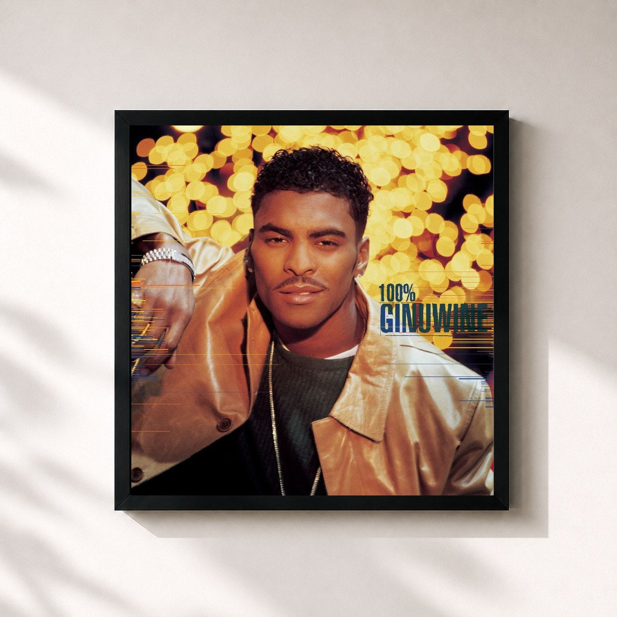 #noir Tableau carré de l'album 100% Ginuwine de Ginuwine, cadre noir 32x32 cm