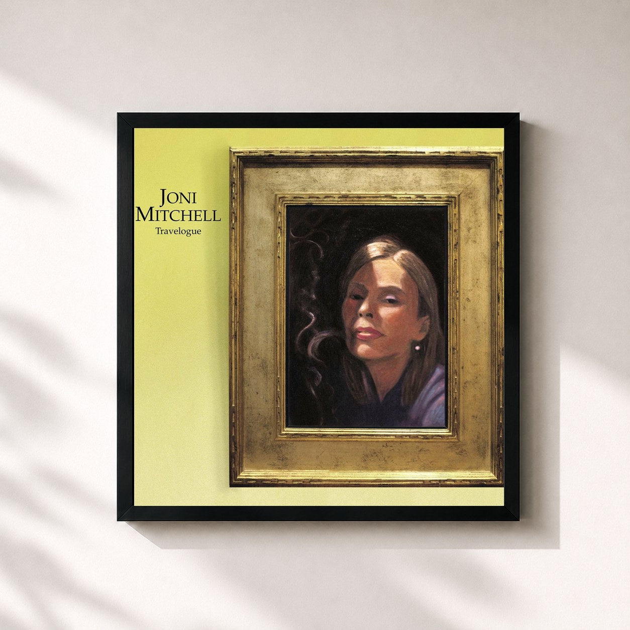 #noir Tableau carré de l'album Travelogue de Joni Mitchell, cadre noir 32x32 cm