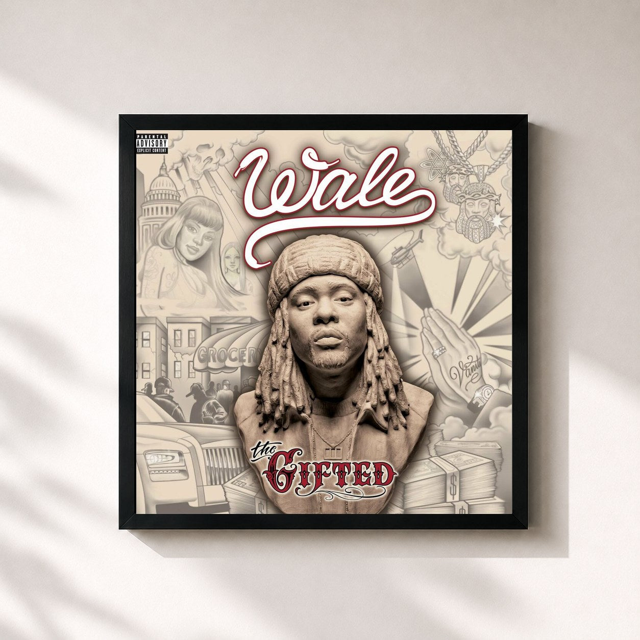 #noir Tableau carré de l'album The Gifted de Wale, cadre noir 32x32 cm