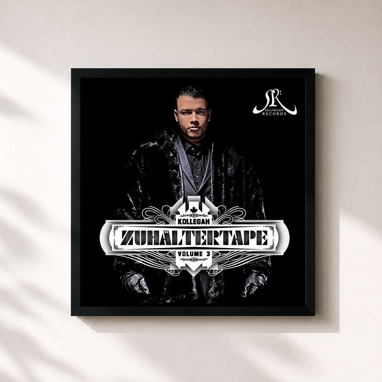 #noir Tableau carré de l'album Zuhältertape, Vol. 3 de Kollegah, cadre noir 32x32 cm