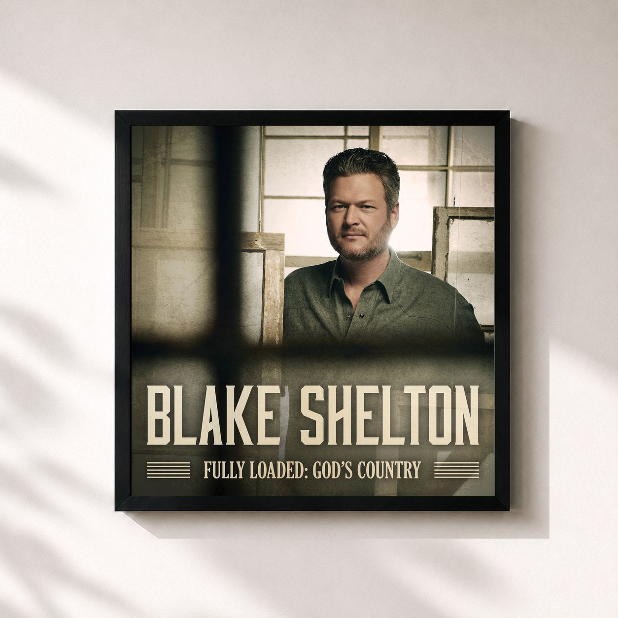 #noir Tableau carré de l'album Fully Loaded: God's Country de Blake Shelton, cadre noir 32x32 cm