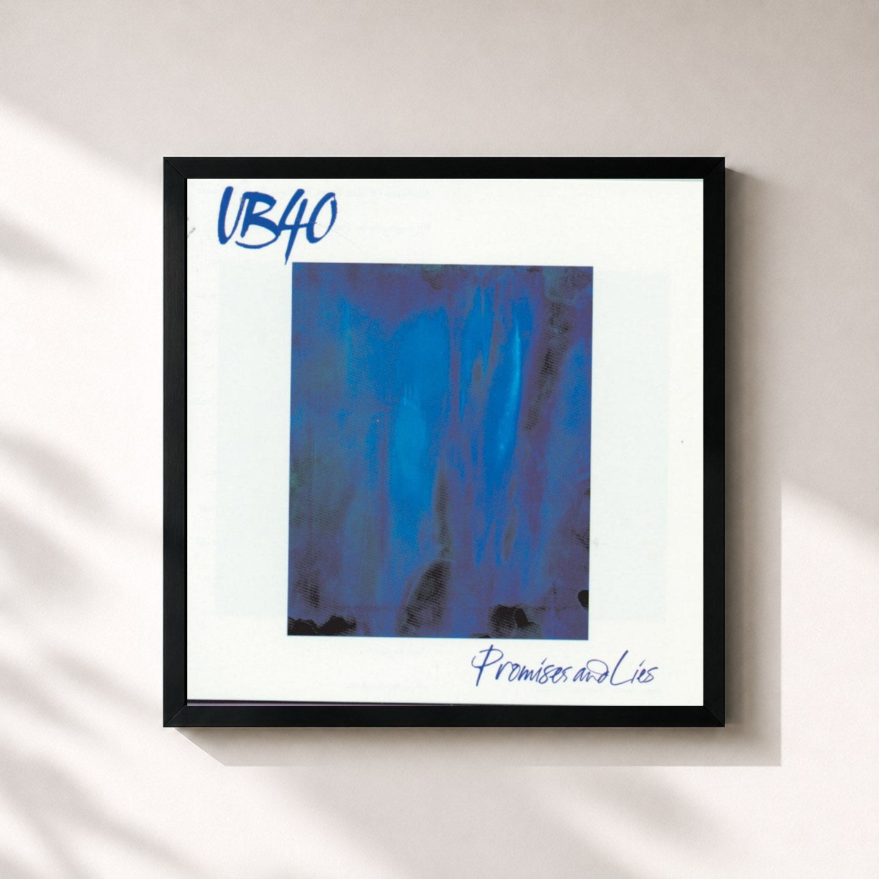 #noir Tableau carré de l'album Promises And Lies de UB40, cadre noir 32x32 cm