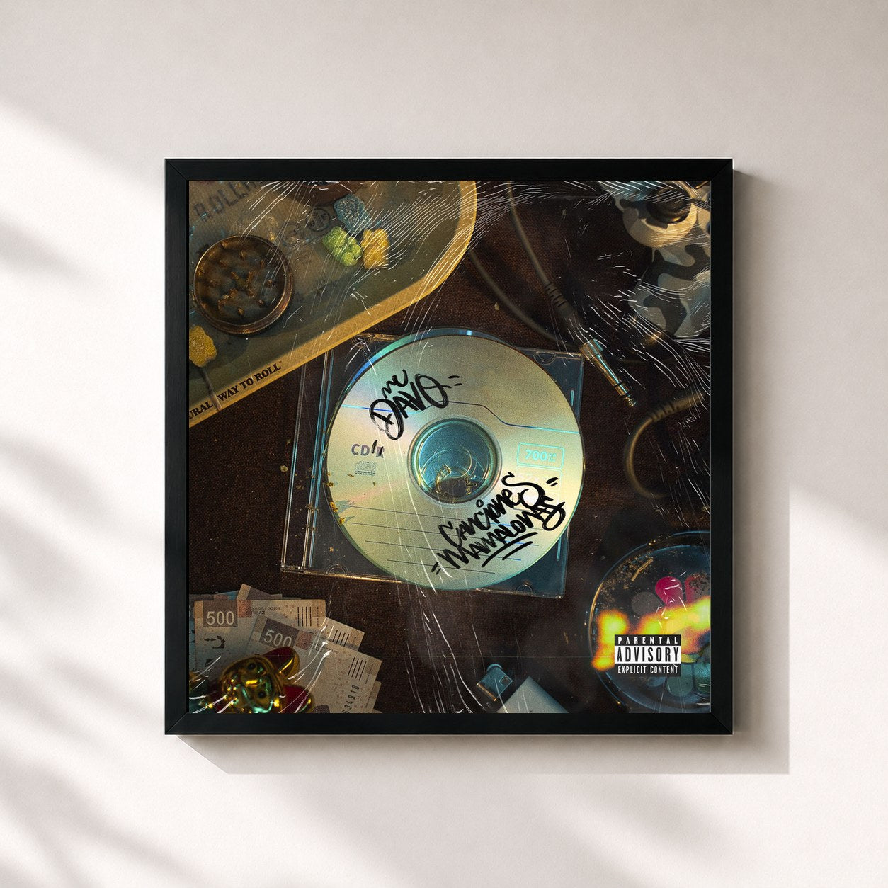 #noir Tableau carré de l'album Canciones Mamalonas de MC Davo, cadre noir 32x32 cm