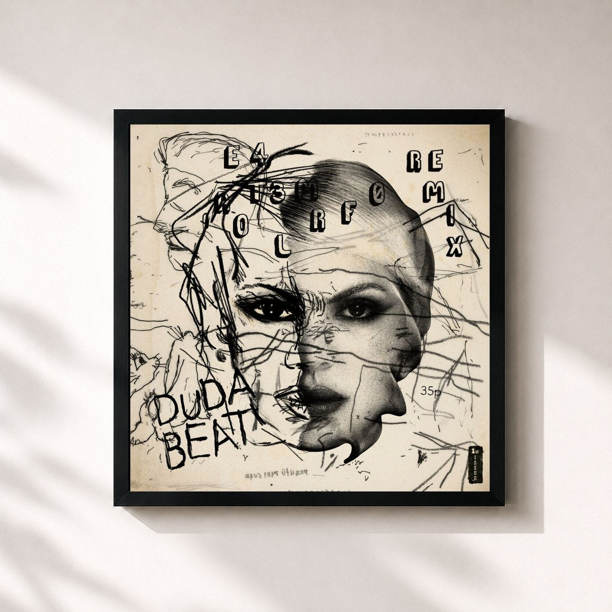 #noir Tableau carré de l'album T3 4M0 L4 F0R4 RMX de DUDA BEAT, cadre noir 32x32 cm