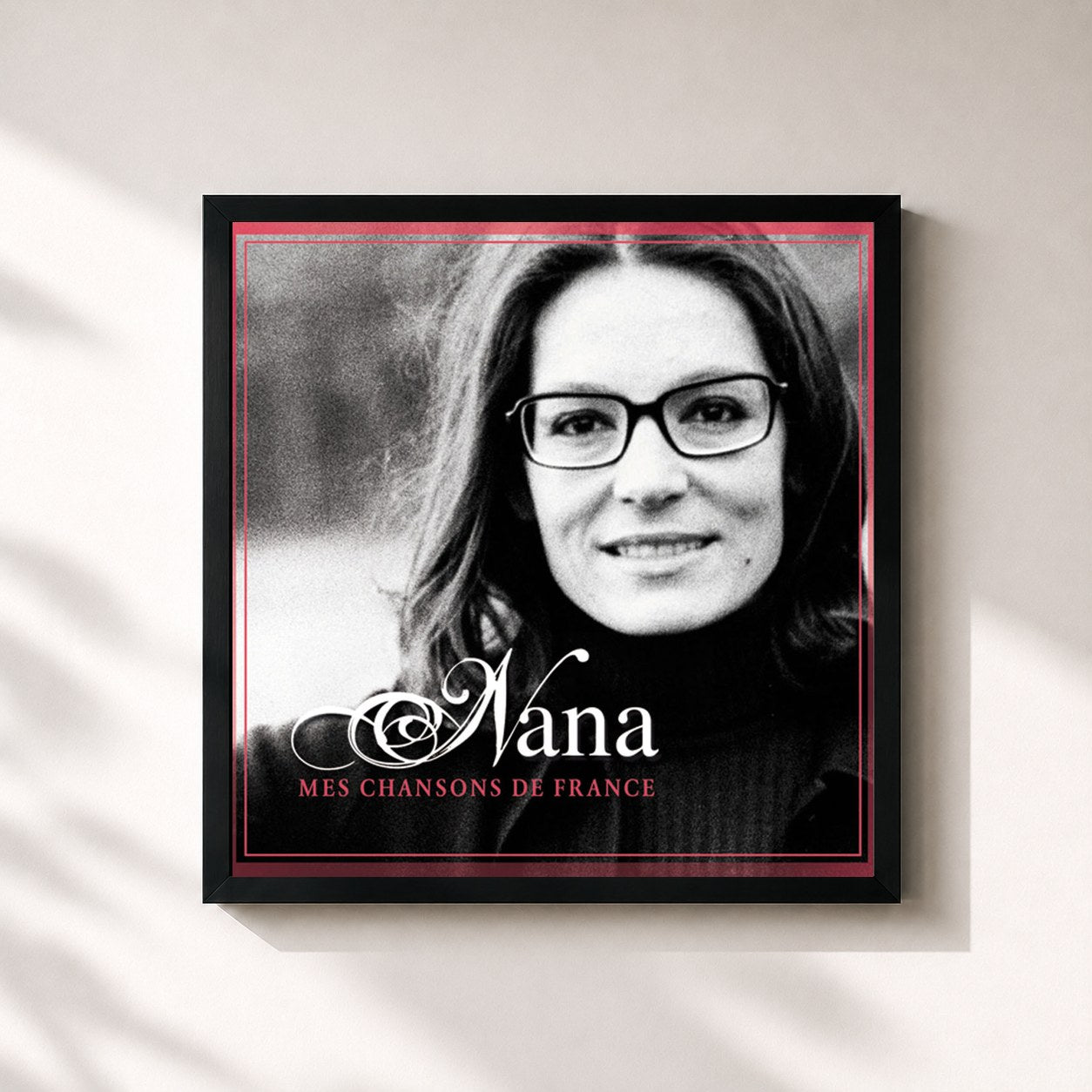 #noir Tableau carré de l'album Mes Chansons De France de Nana Mouskouri, cadre noir 32x32 cm