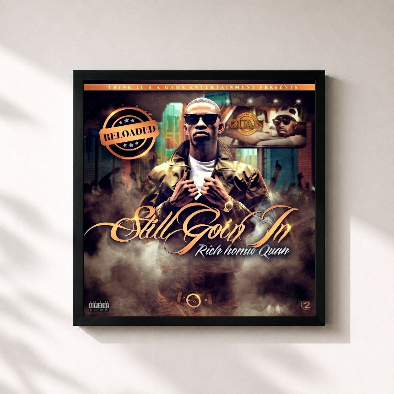 #noir Tableau carré de l'album Still Goin In - Reloaded de Rich Homie Quan, cadre noir 32x32 cm