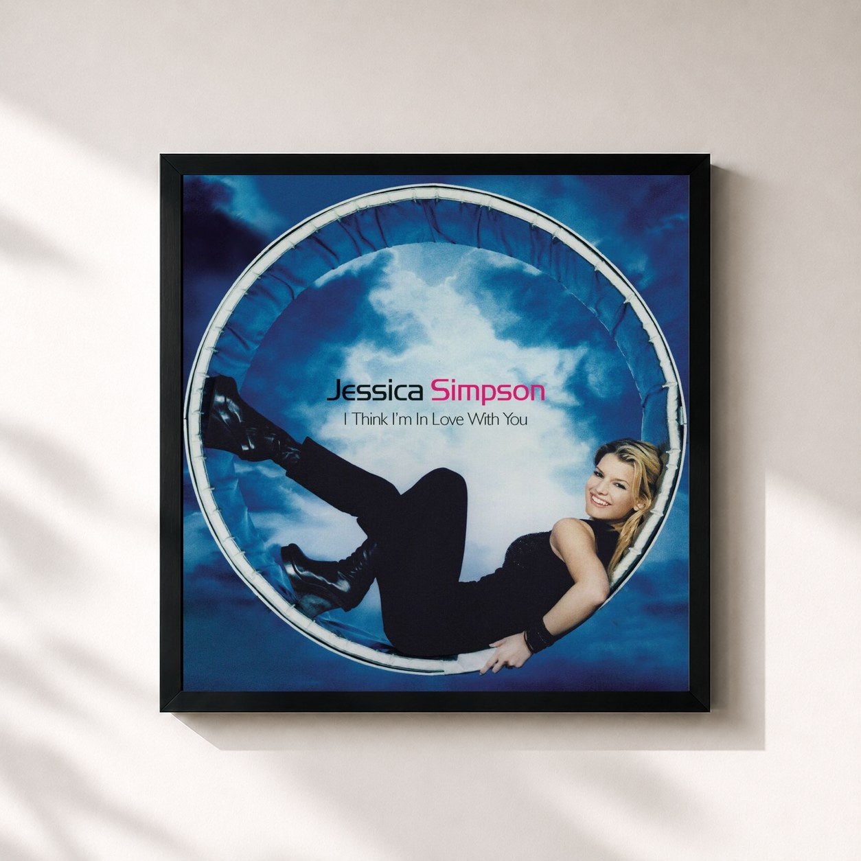 #noir Tableau carré de l'album I Think I'm In Love With You - EP de Jessica Simpson, cadre noir 32x32 cm