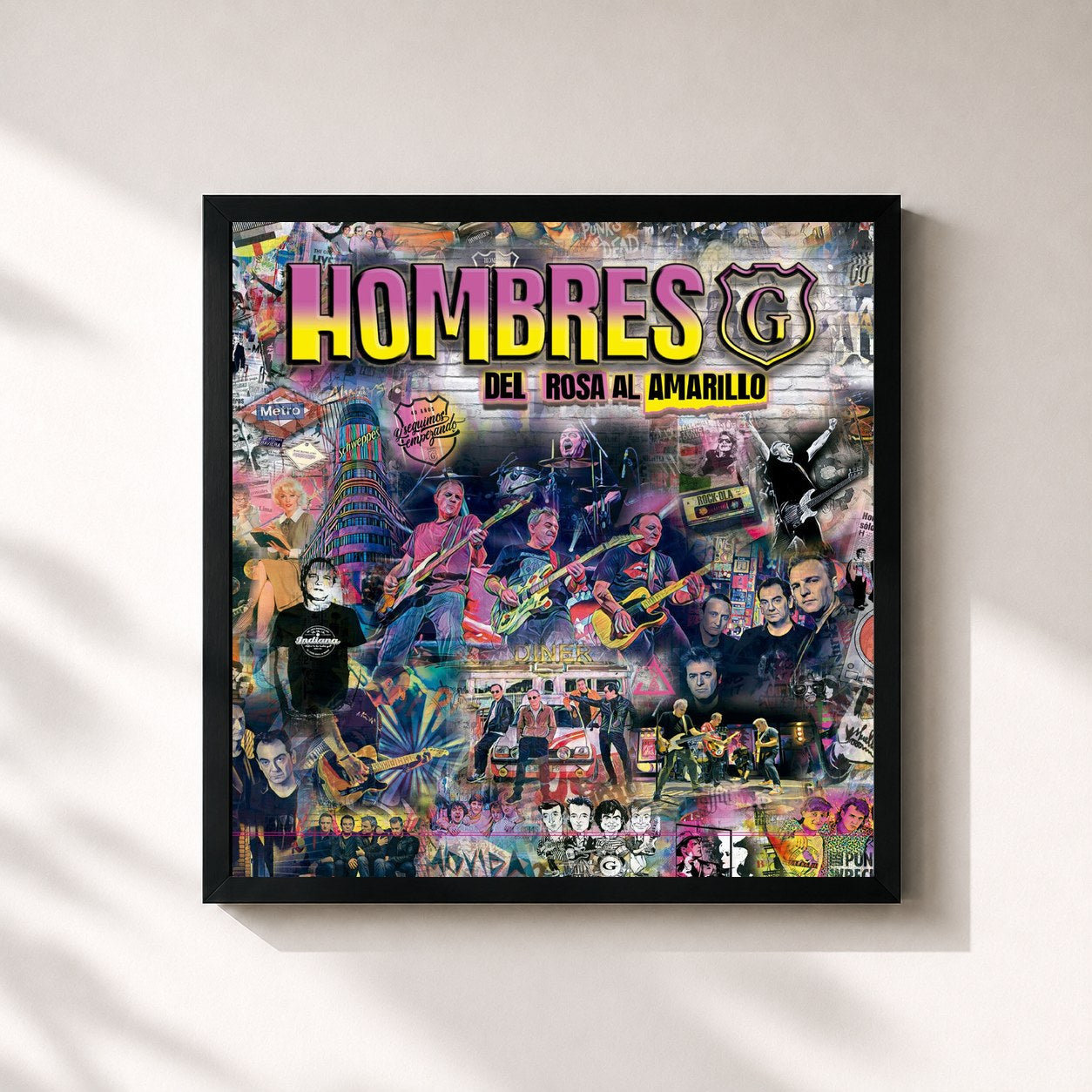 #noir Tableau carré de l'album Del rosa al amarillo de Hombres G, cadre noir 32x32 cm
