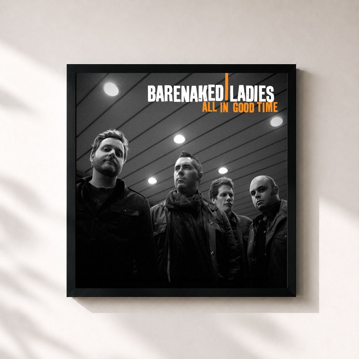 #noir Tableau carré de l'album All In Good Time de Barenaked Ladies, cadre noir 32x32 cm