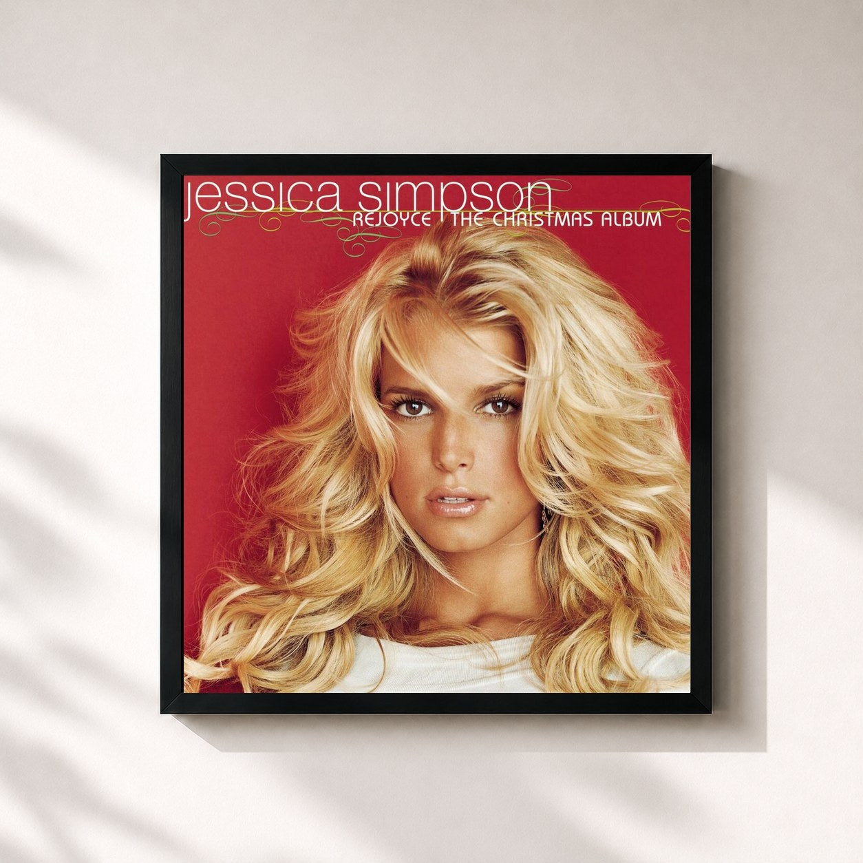 #noir Tableau carré de l'album ReJoyce The Christmas Album de Jessica Simpson, cadre noir 32x32 cm