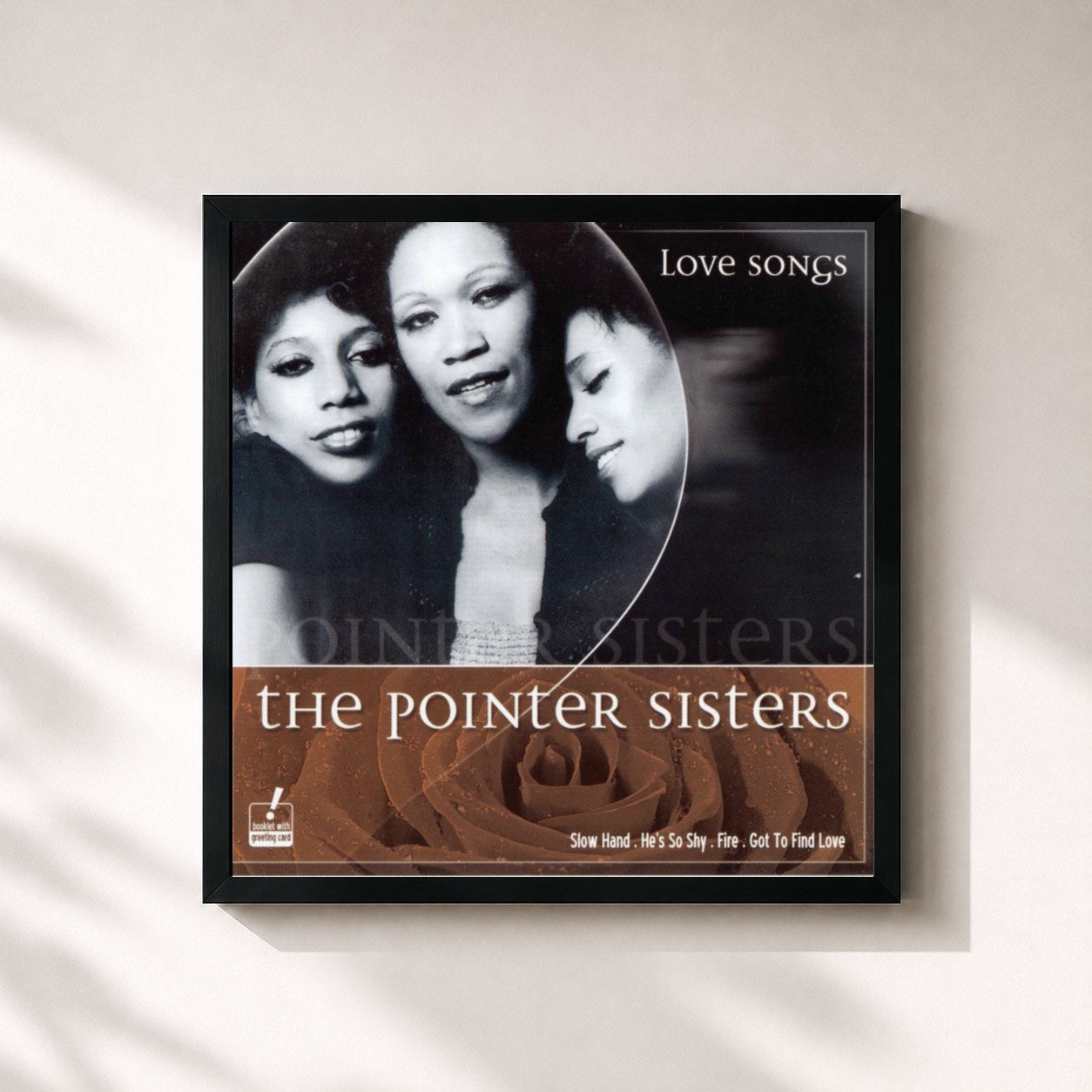 #noir Tableau carré de l'album Love Songs de The Pointer Sisters, cadre noir 32x32 cm