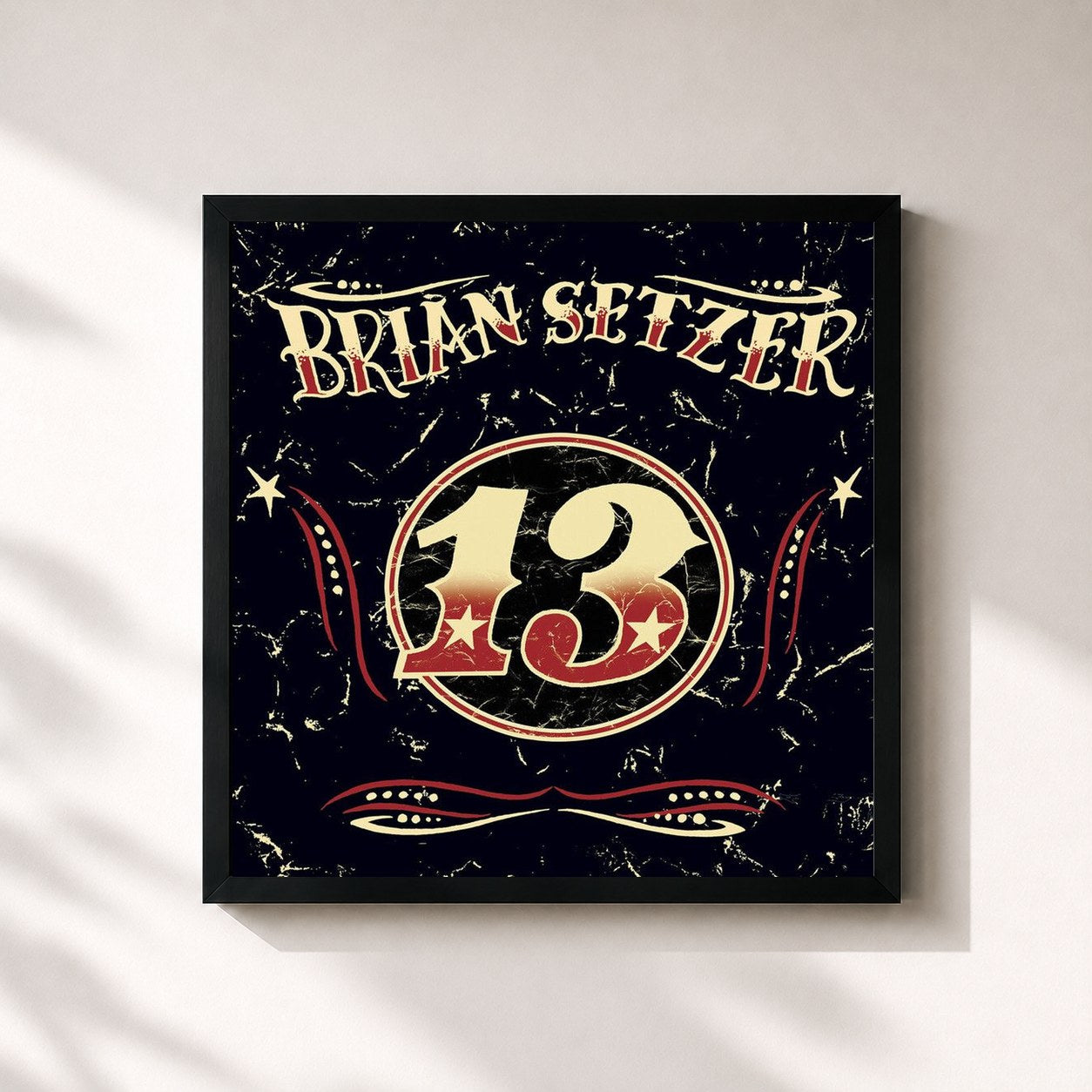 #noir Tableau carré de l'album 13 de Brian Setzer, cadre noir 32x32 cm