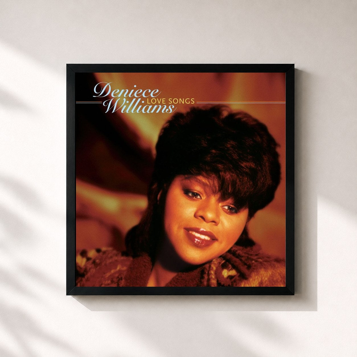 #noir Tableau carré de l'album Love Songs de Deniece Williams, cadre noir 32x32 cm