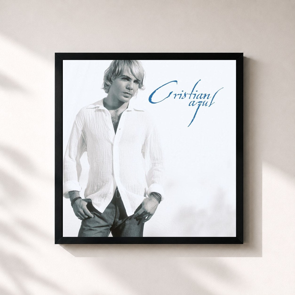 #noir Tableau carré de l'album Azul de Cristian Castro, cadre noir 32x32 cm