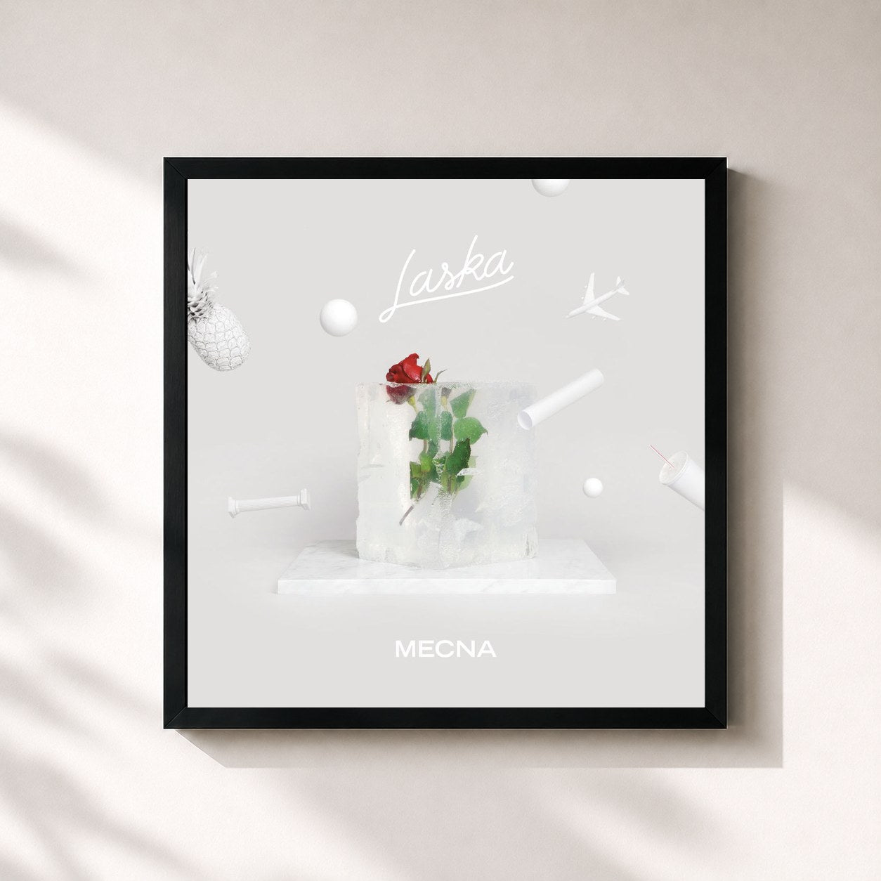 #noir Tableau carré de l'album Laska de Mecna, cadre noir 32x32 cm
