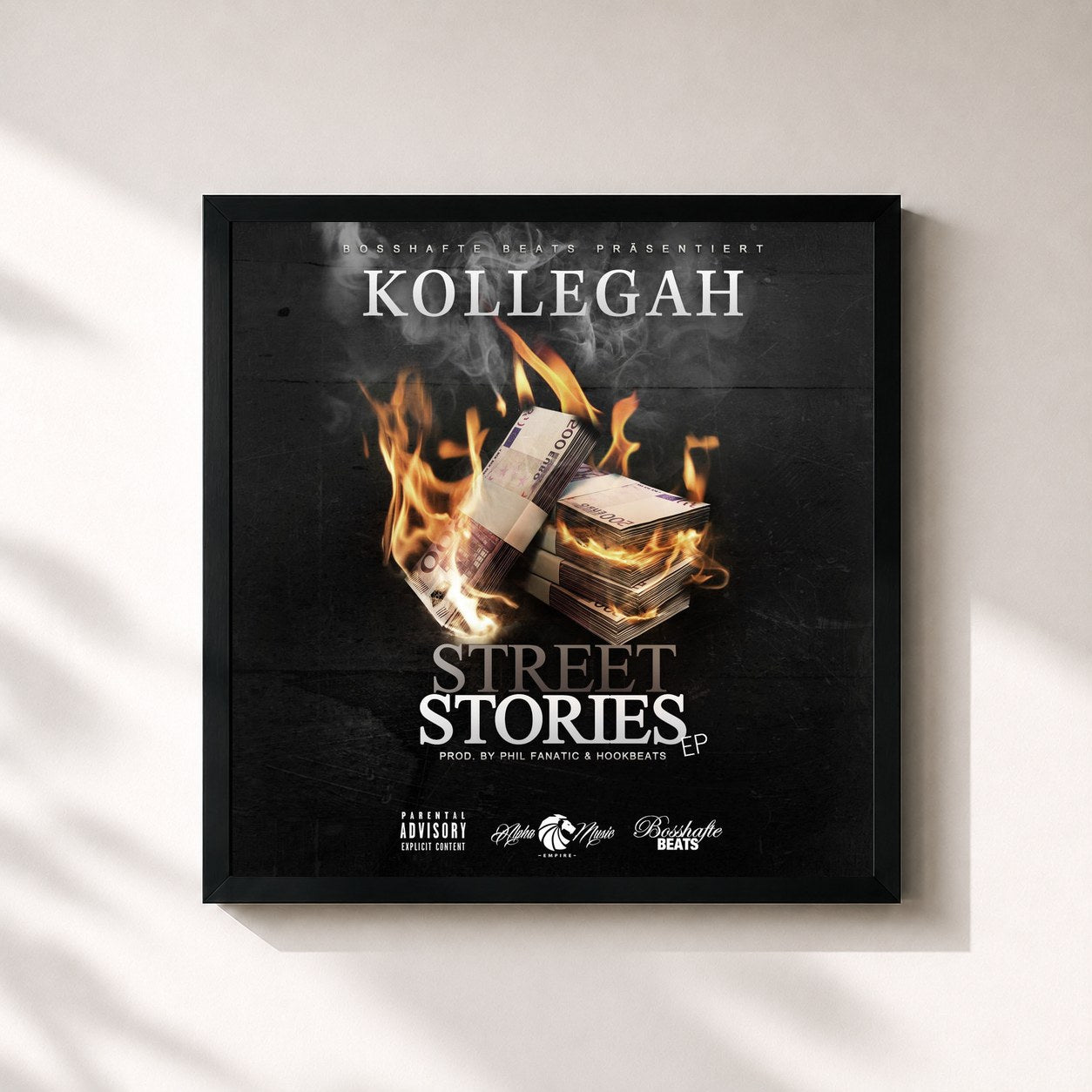#noir Tableau carré de l'album Street Stories EP de Kollegah, cadre noir 32x32 cm