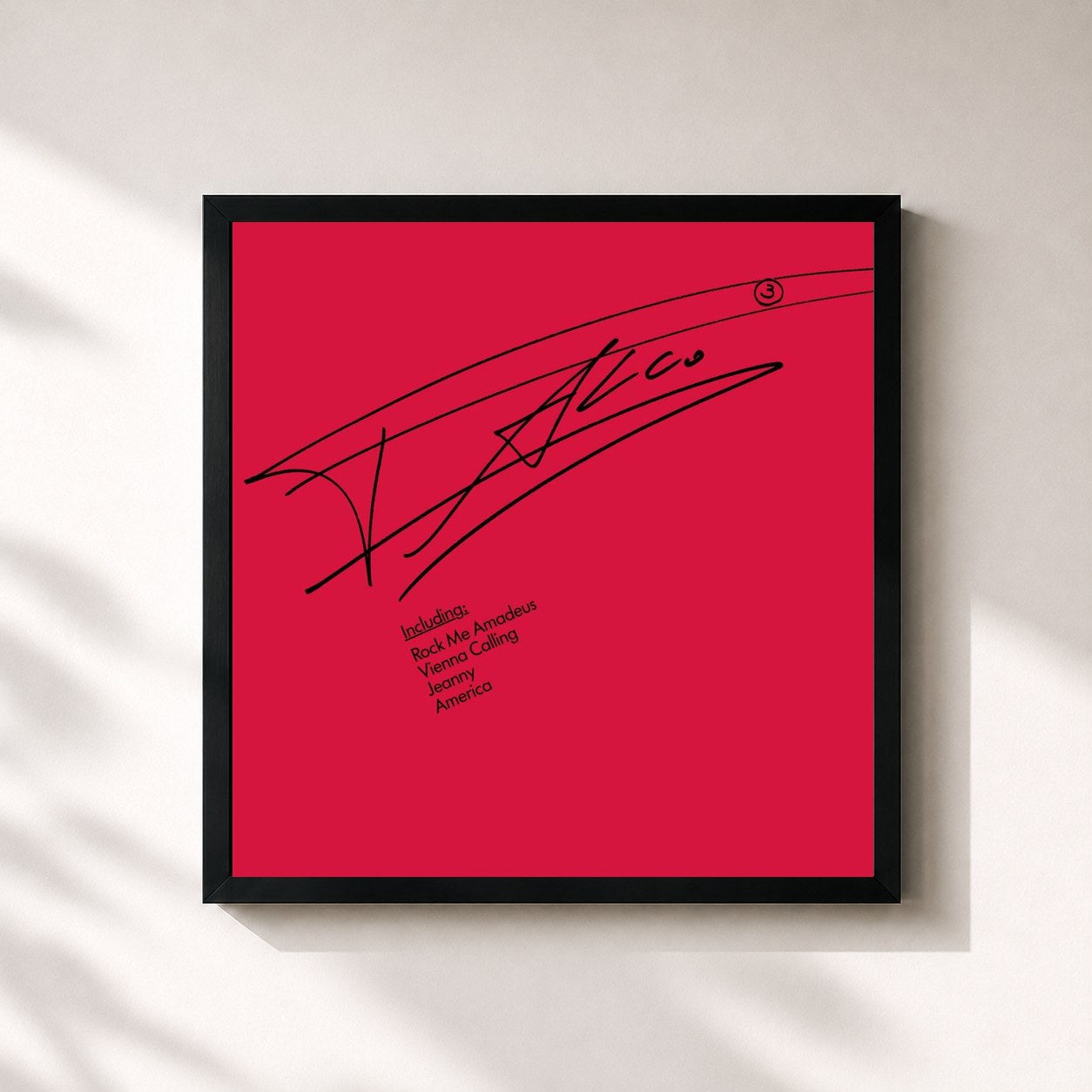 #noir Tableau carré de l'album Falco 3 de Falco, cadre noir 32x32 cm