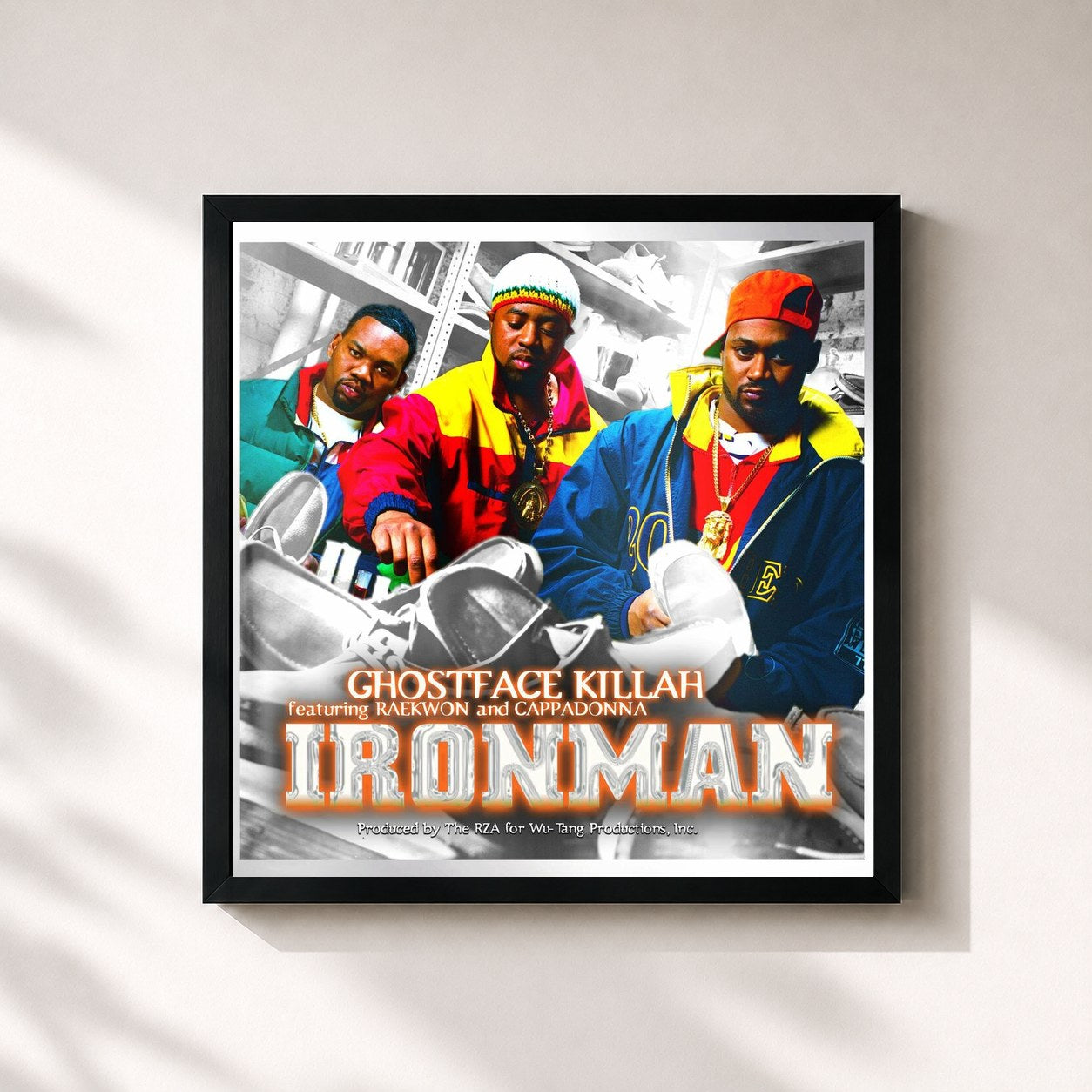 #noir Tableau carré de l'album Ironman (25th Anniversary) de Ghostface Killah, cadre noir 32x32 cm