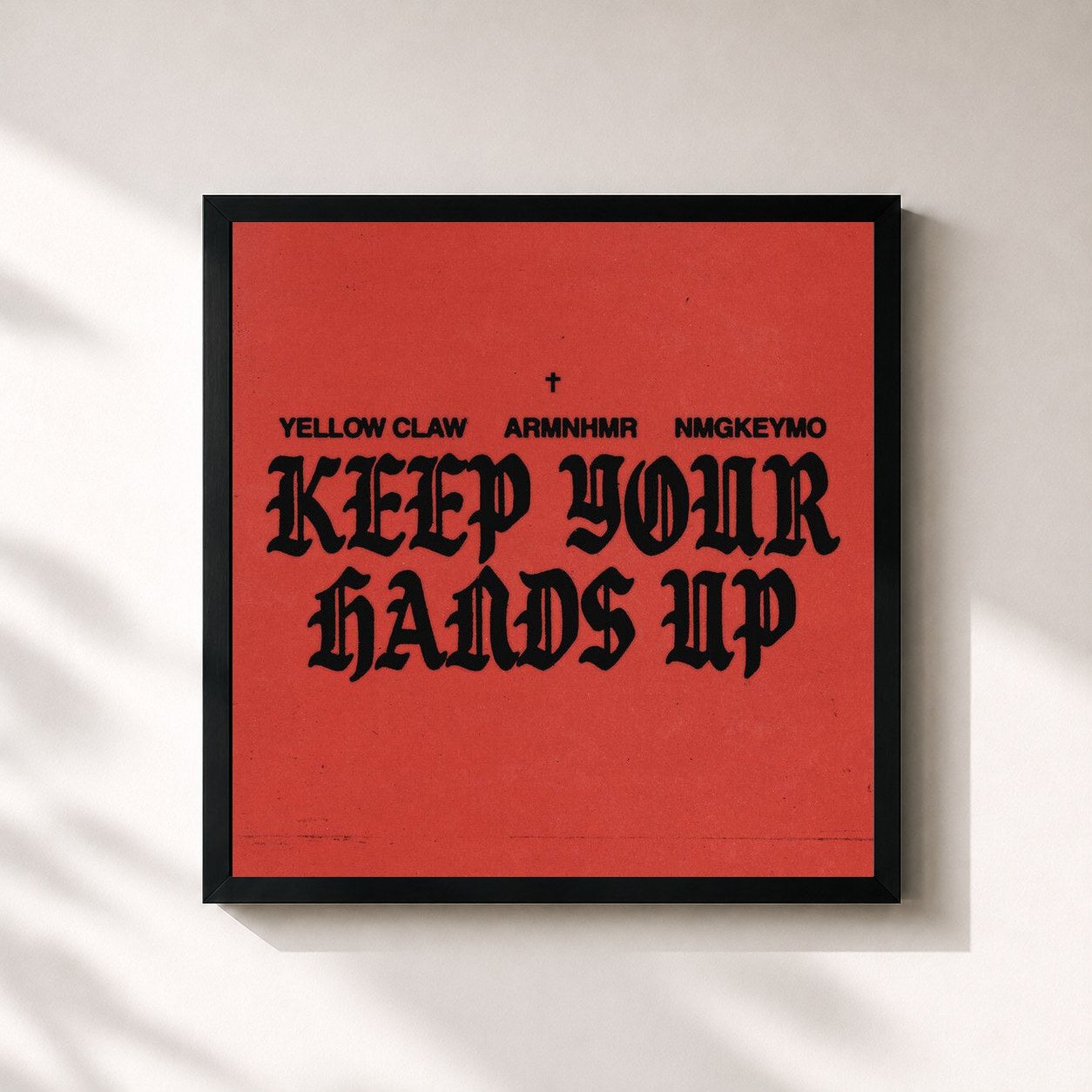 #noir Tableau carré de l'album Keep Your Hands Up de Yellow Claw, cadre noir 32x32 cm
