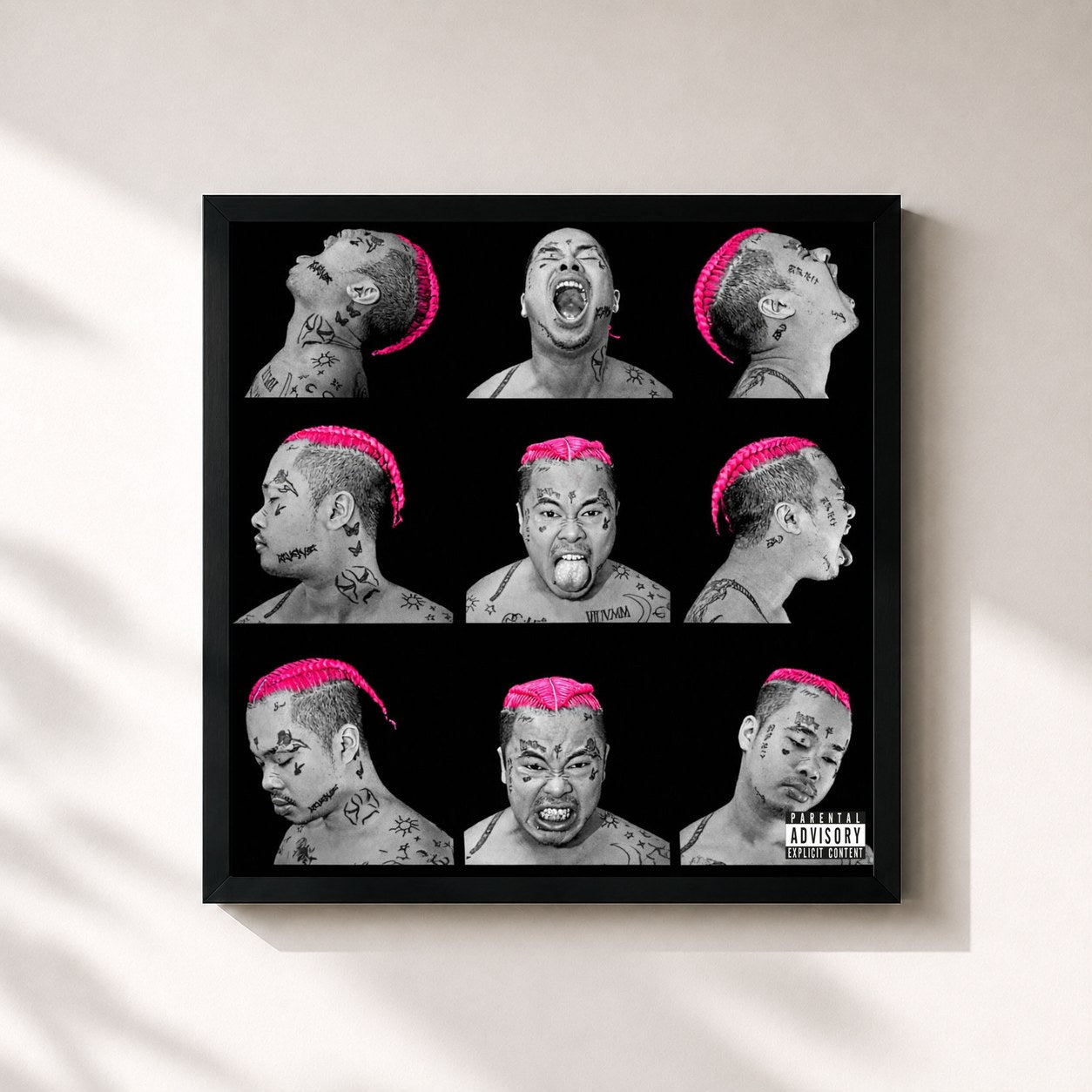 #noir Tableau carré de l'album P!NK de Kid Trunks, cadre noir 32x32 cm