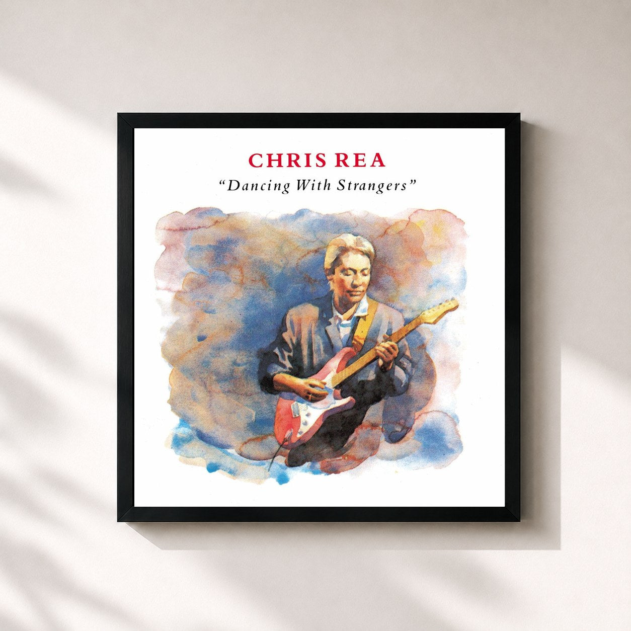 #noir Tableau carré de l'album Dancing with Strangers de Chris Rea, cadre noir 32x32 cm