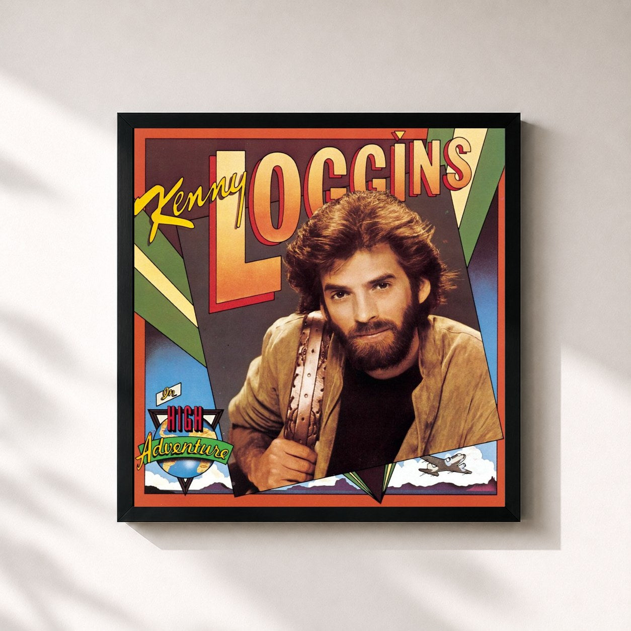 #noir Tableau carré de l'album High Adventure de Kenny Loggins, cadre noir 32x32 cm