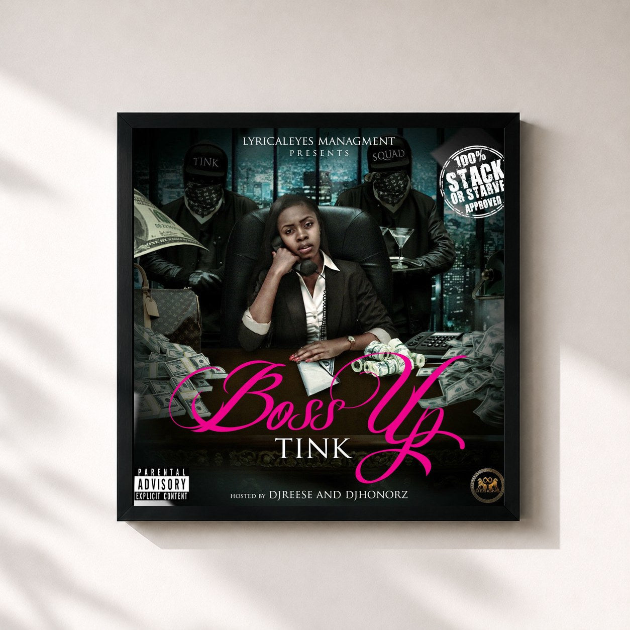 #noir Tableau carré de l'album Boss Up de Tink, cadre noir 32x32 cm