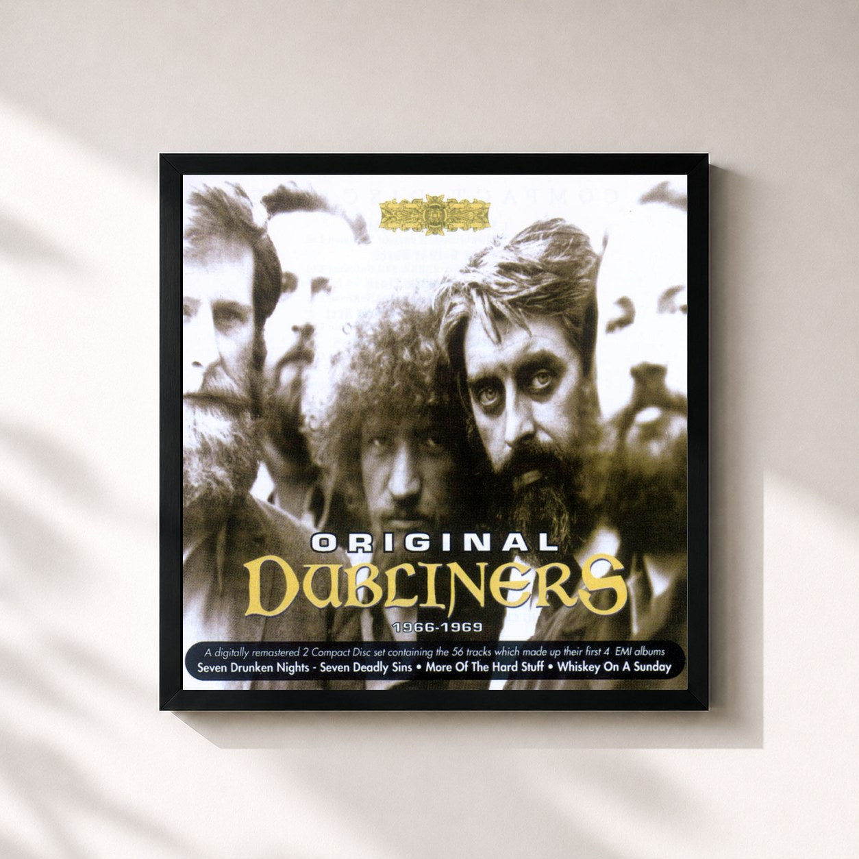 #noir Tableau carré de l'album Original Dubliners de The Dubliners, cadre noir 32x32 cm