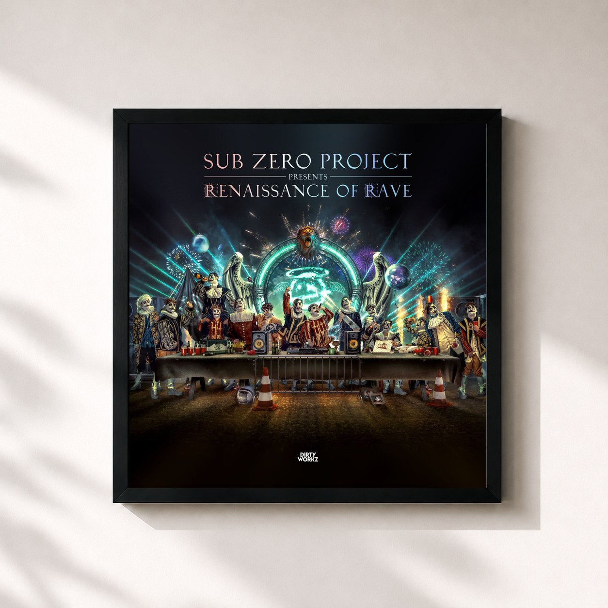 #noir Tableau carré de l'album Renaissance Of Rave de Sub Zero Project, cadre noir 32x32 cm
