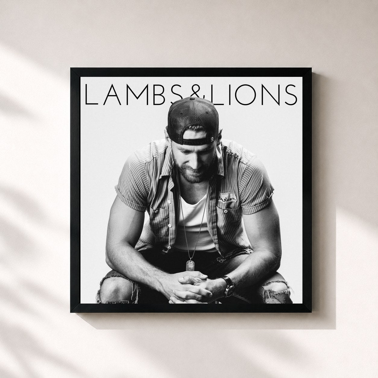 #noir Tableau carré de l'album Lambs & Lions de Chase Rice, cadre noir 32x32 cm